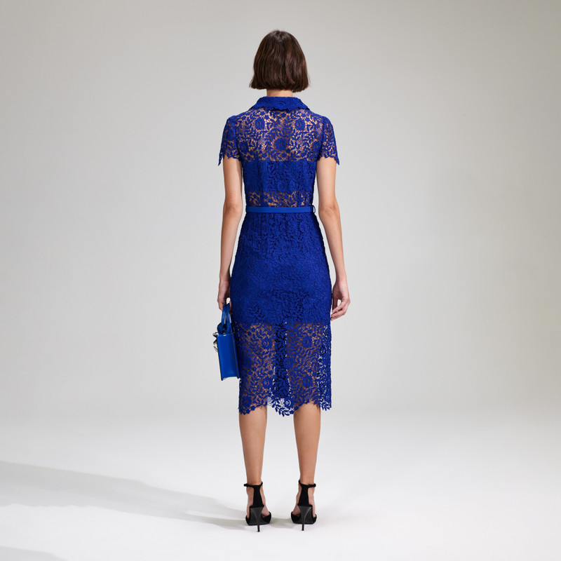 self-portrait Cobalt Rose Lace Button Midi Dress - SS23-114M-BL | REVERSIBLE