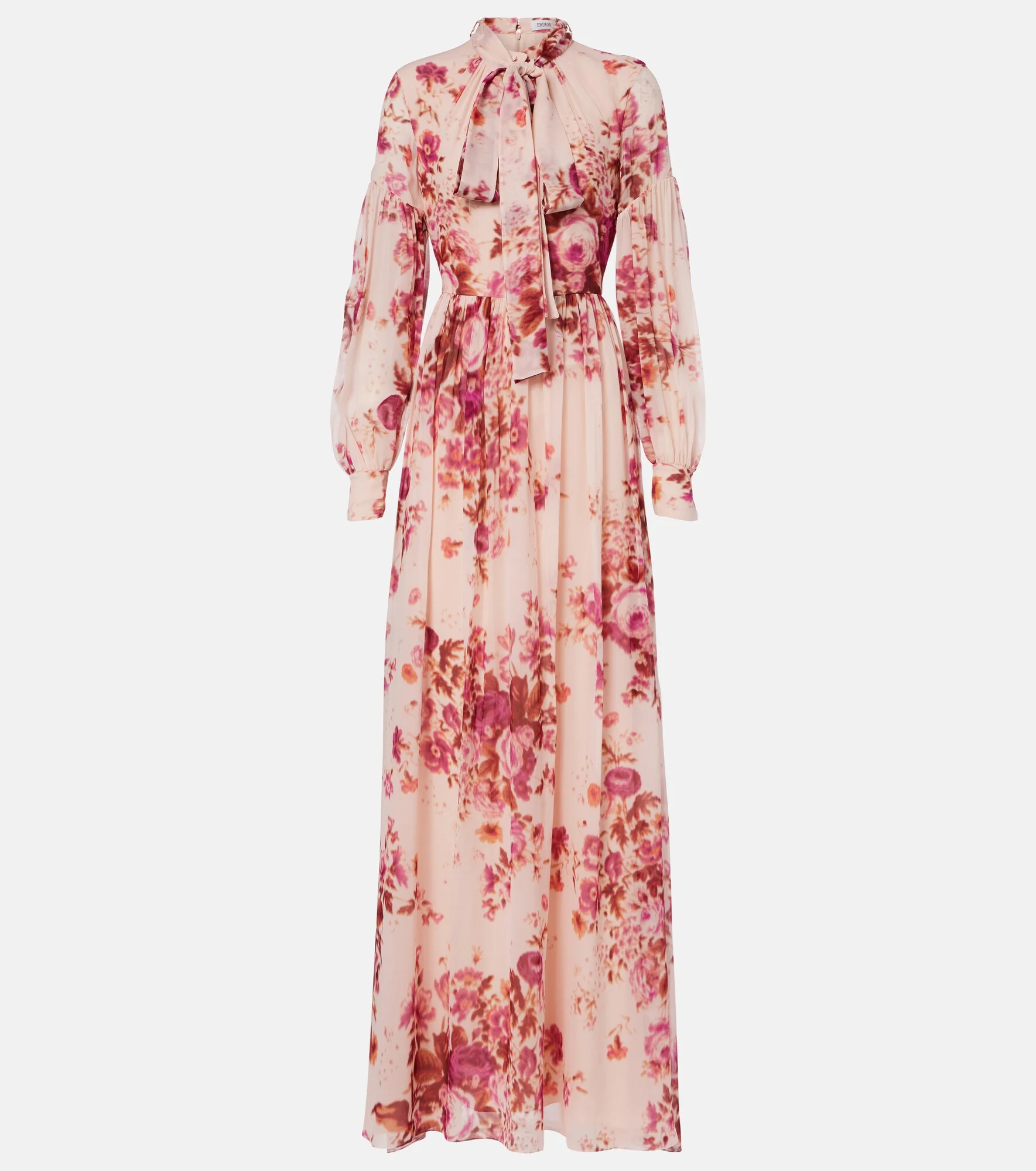 Floral neck-tie silk voile gown - 1