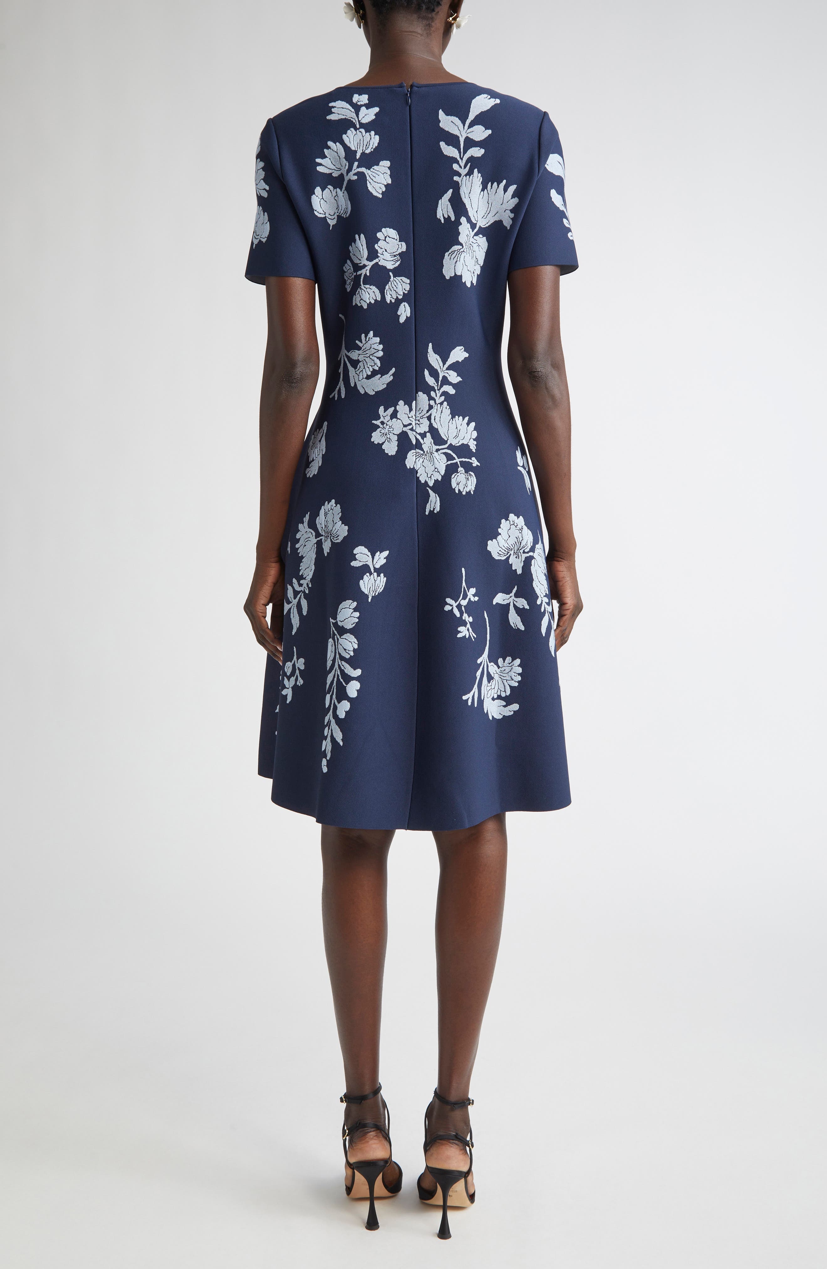 Carolina Herrera Floral Jacquard Fit & Flare Dress in Midnight Multi at Nordstrom - 2