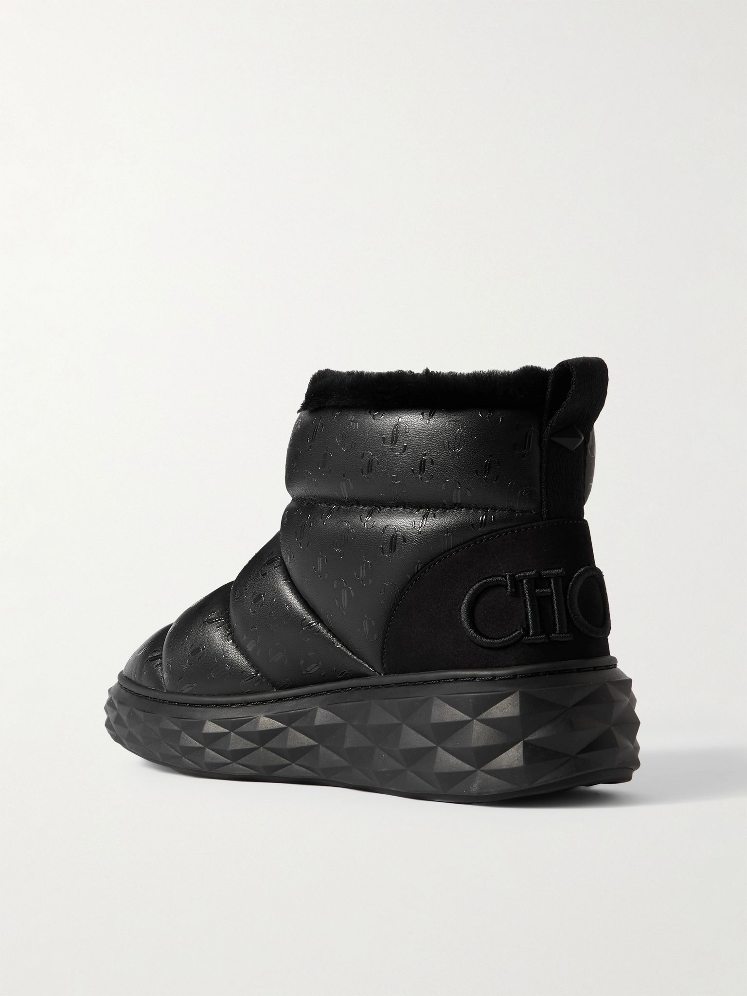 Xan shearling-lined quilted logo-embossed leather boots Black - 3
