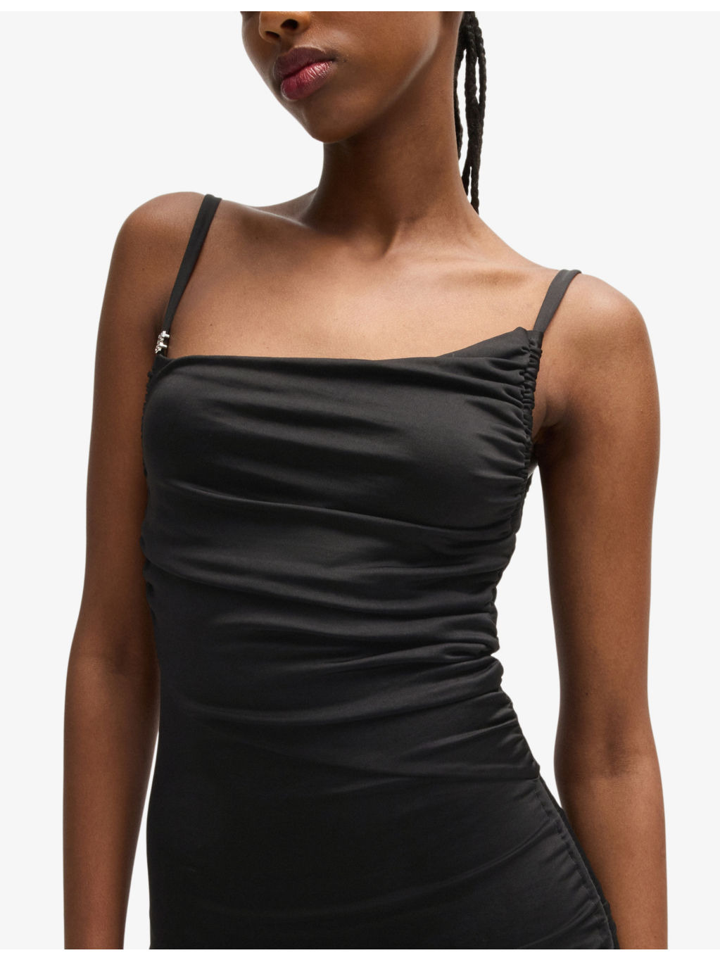 Asymmetric-neckline ruching stretch-woven maxi dress - 5