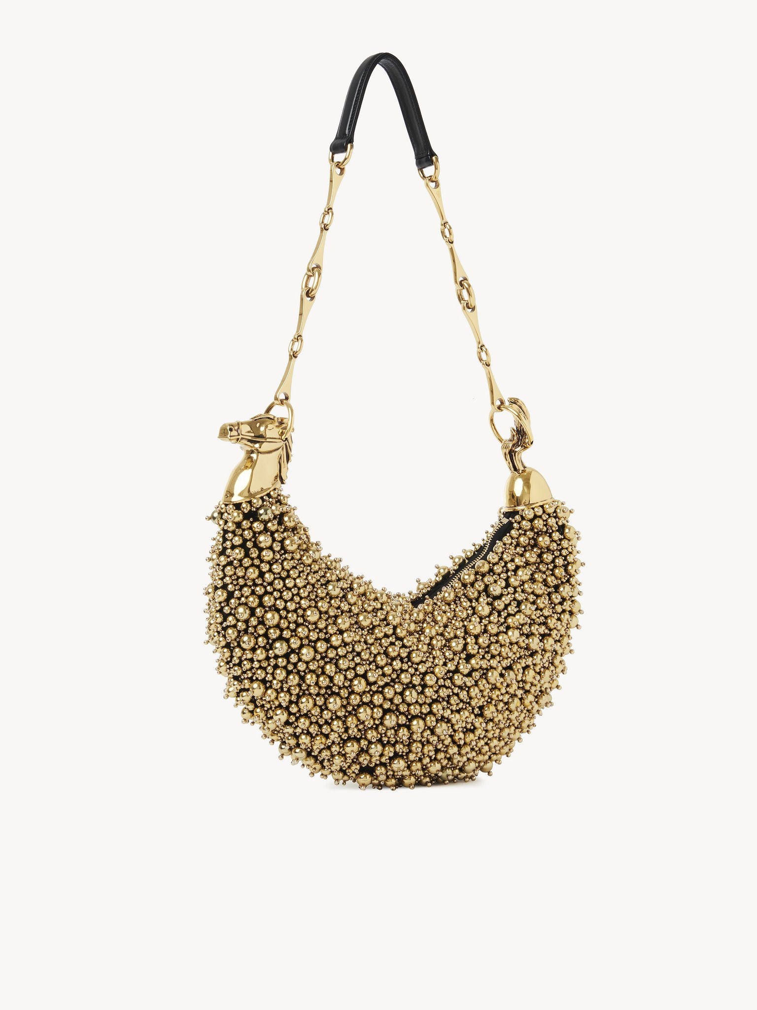 CHAIN HORSE SHOULDER BAG IN BEADED SUEDE LEATHER - 3