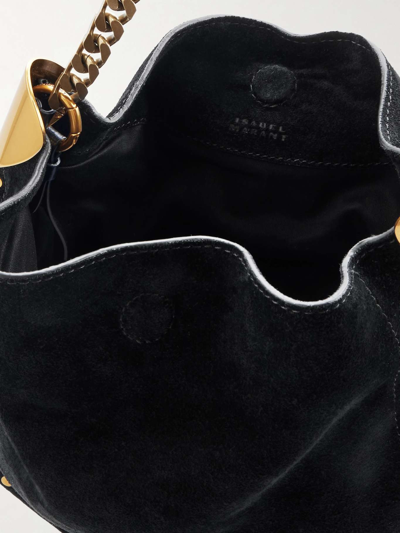 Oskan leather-trimmed tasseled studded suede shoulder bag Black - 5