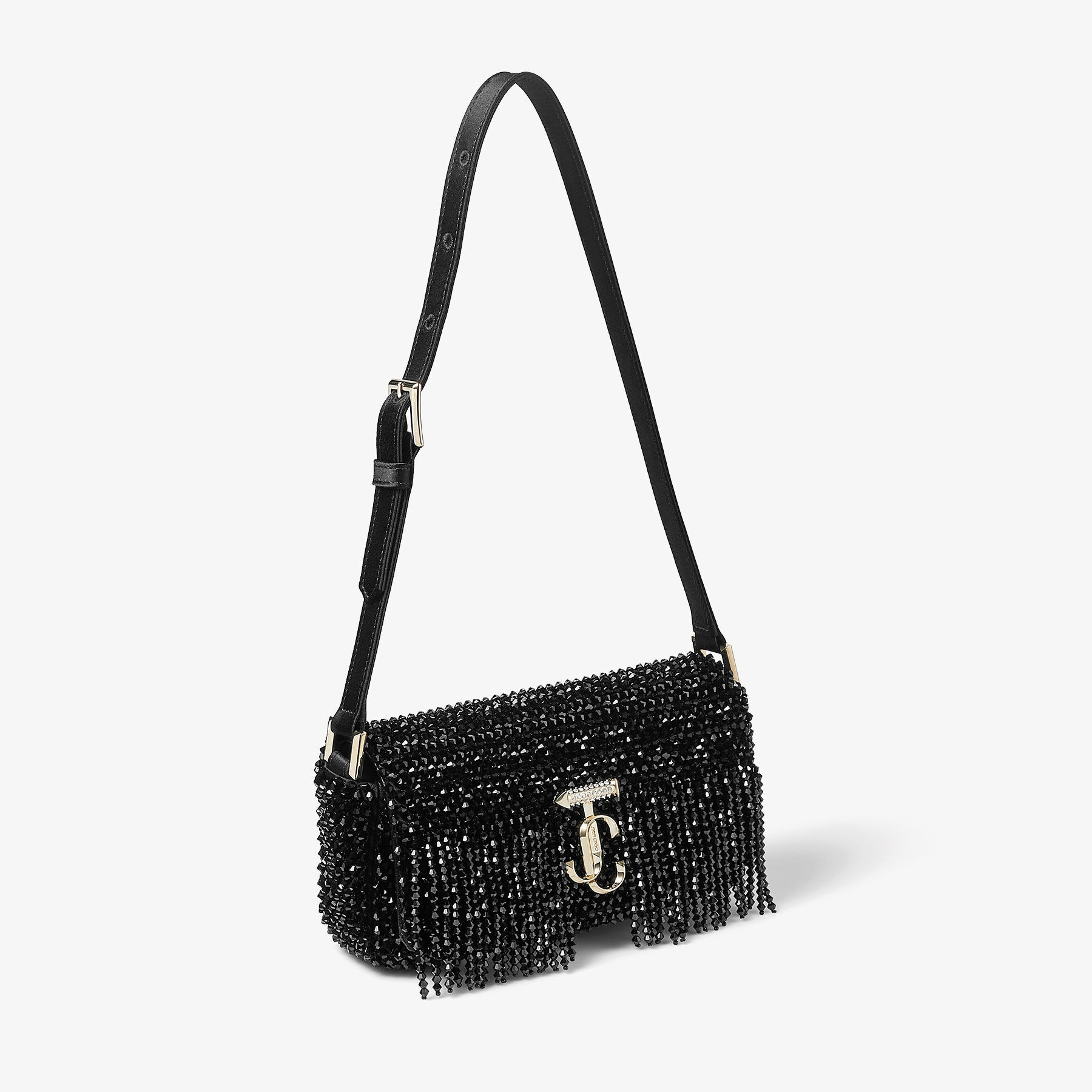 Avenue Mini Shoulder
Black Satin Mini Shoulder Bag with Crystal Fringe - 5