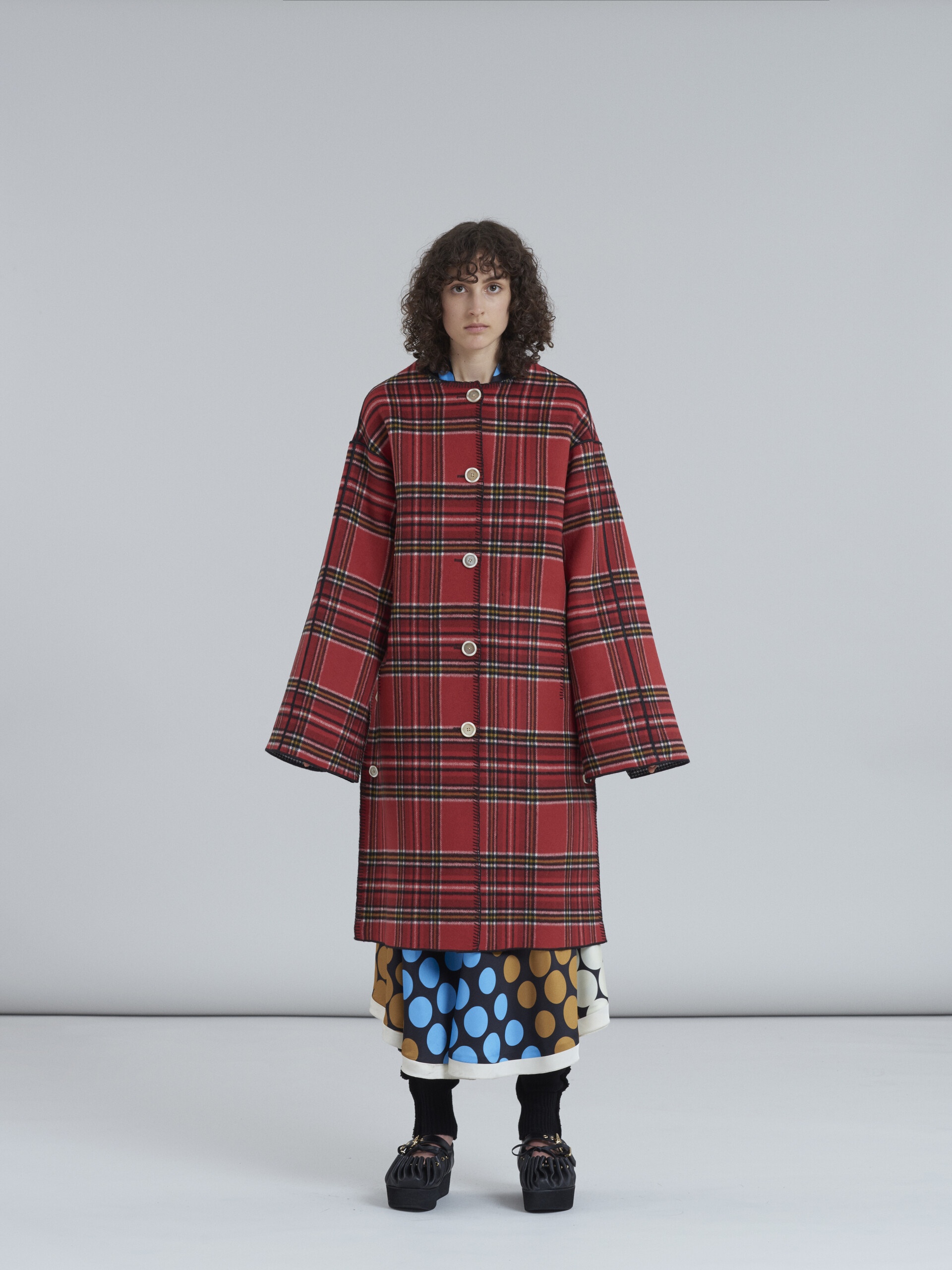 DOUBLE FACE MELTON WOOL COAT WITH CONTRAST INSIDE - 2