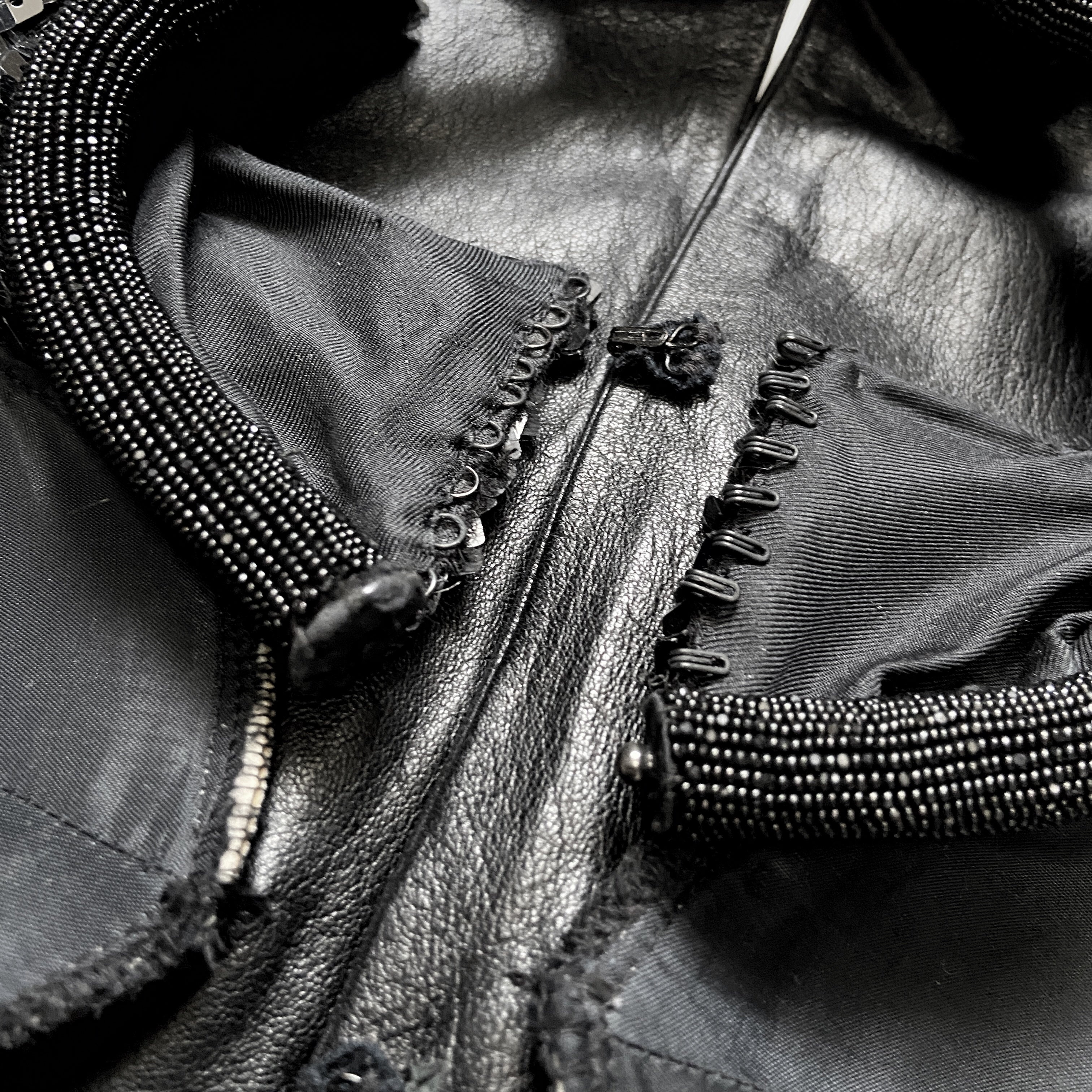 Saint Laurent Paris 2013 Hedi Beaded Collar Sequenced Sleeves Cut Out Backless Leather Dress - 19