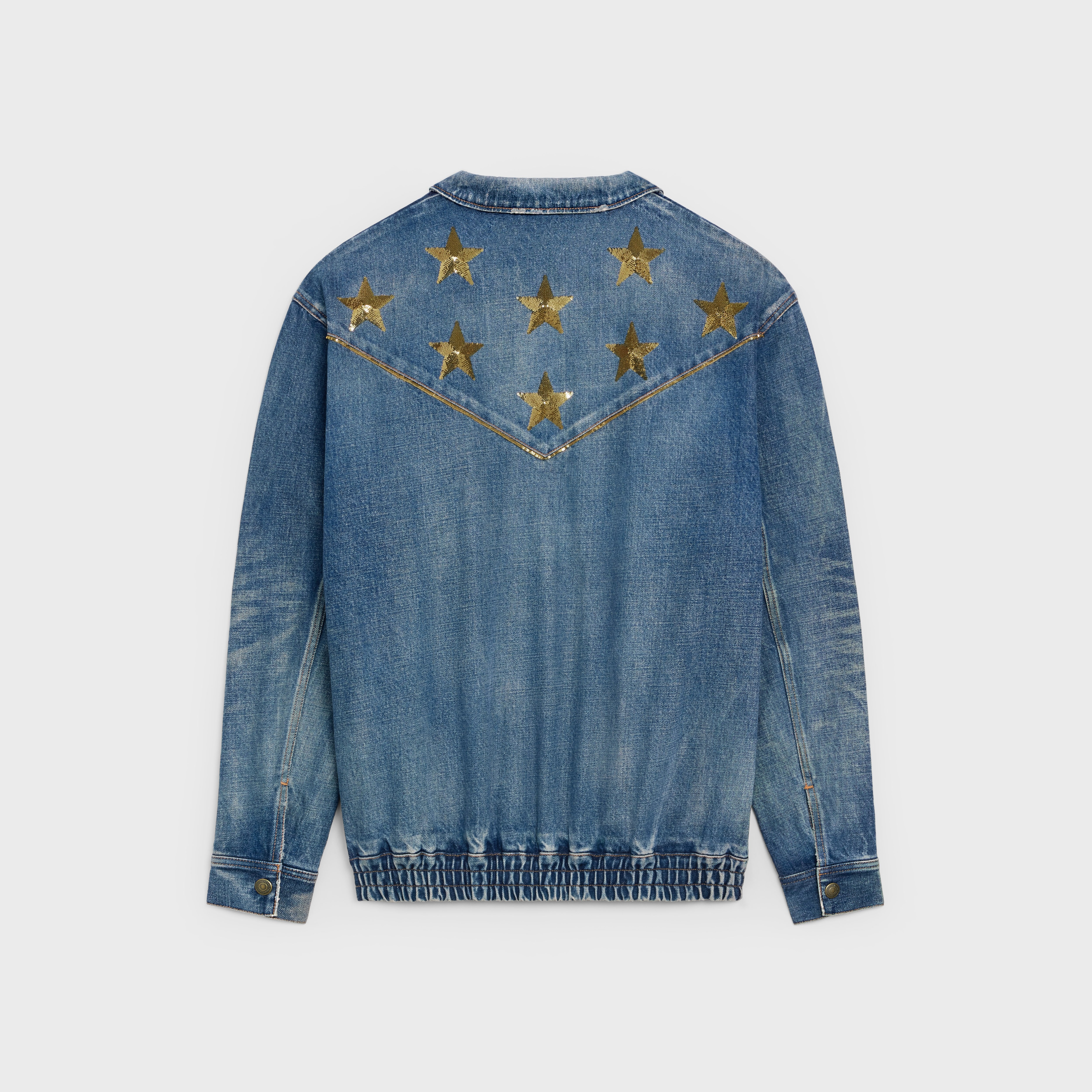 EMBROIDERED TEDDY JACKET IN UNION WASH DENIM WITH STARS - 2
