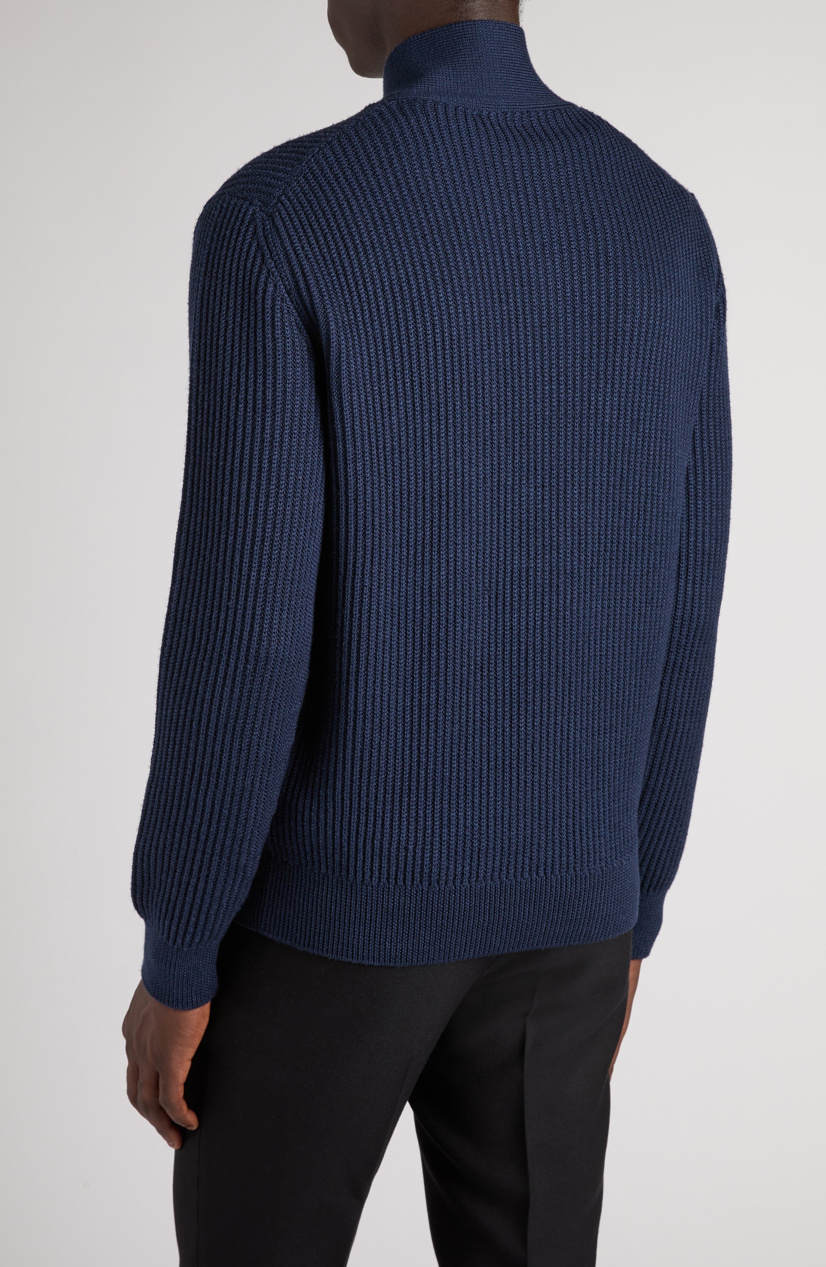 TOM FORD Shawl Collar Merino Wool & Silk Sweater in Hb806 Space Blue at Nordstrom - 3