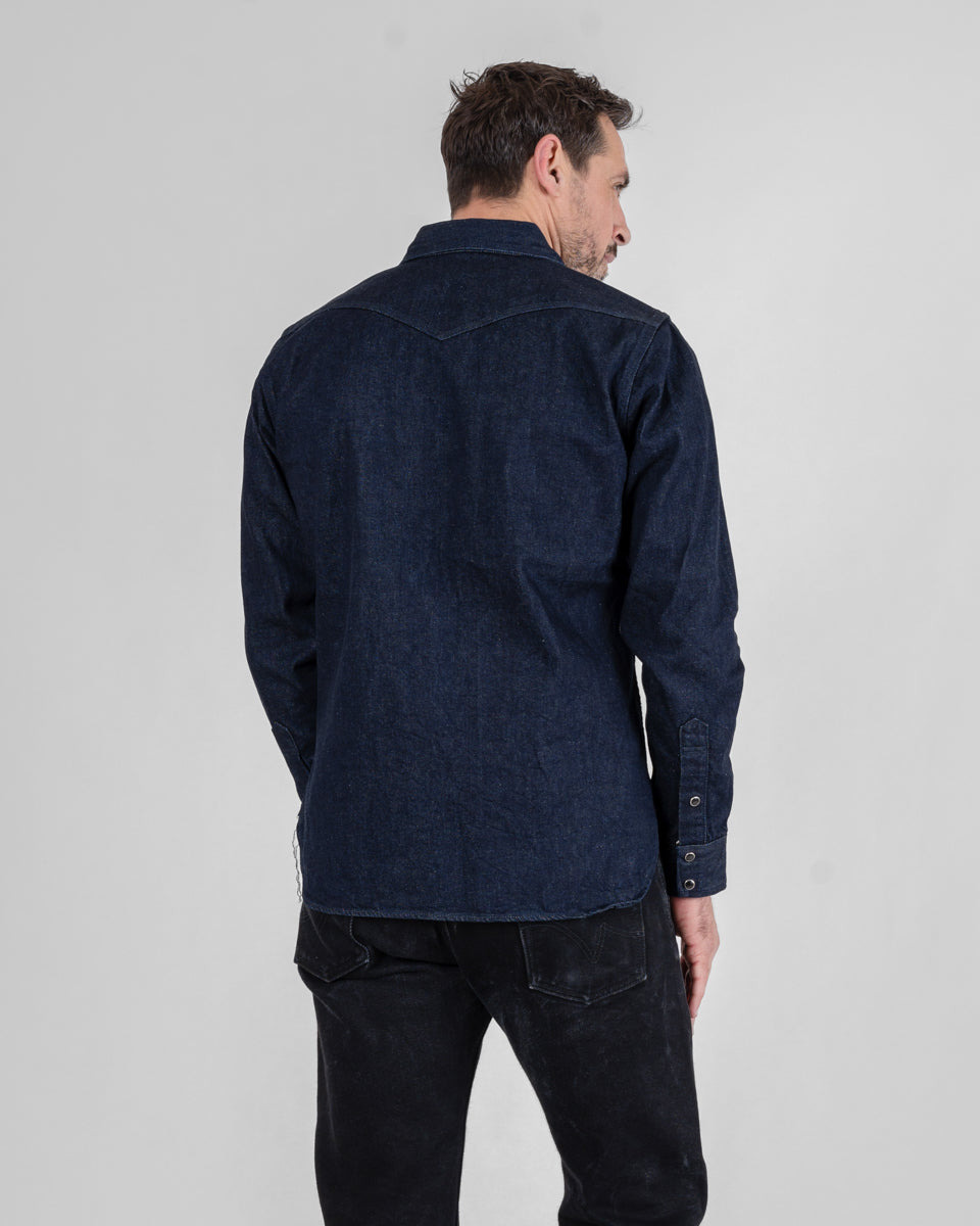 IHSH-33-T 12oz Selvedge Denim Western Shirt With Tonal Stitching - Indigo - 10