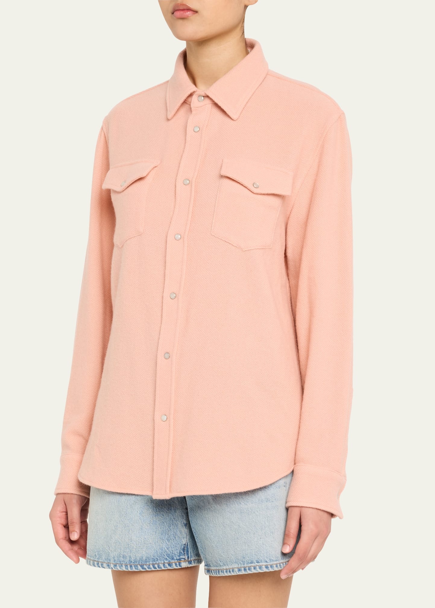Peach Blush Cashmere Button-Down Shirt - 4