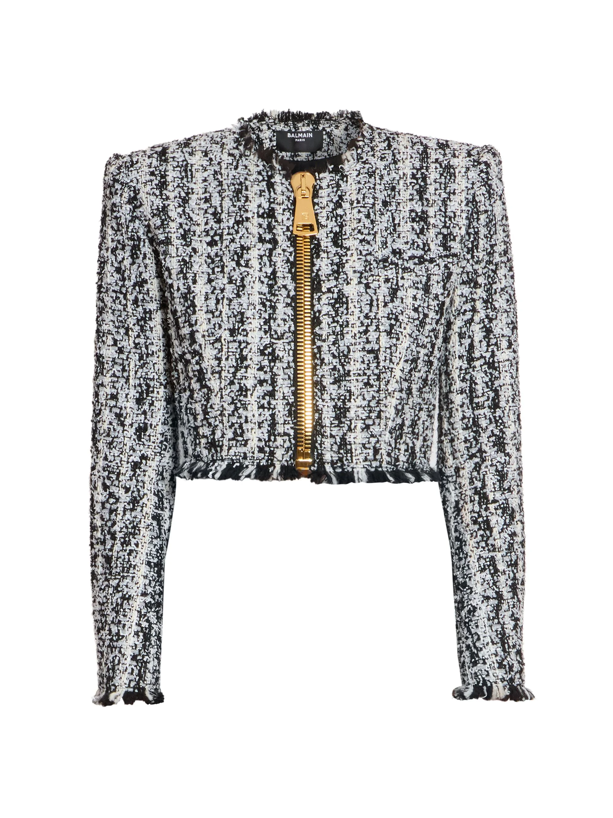 Women's Tweed Zip Crop Jacket - Noir Blanc - 1