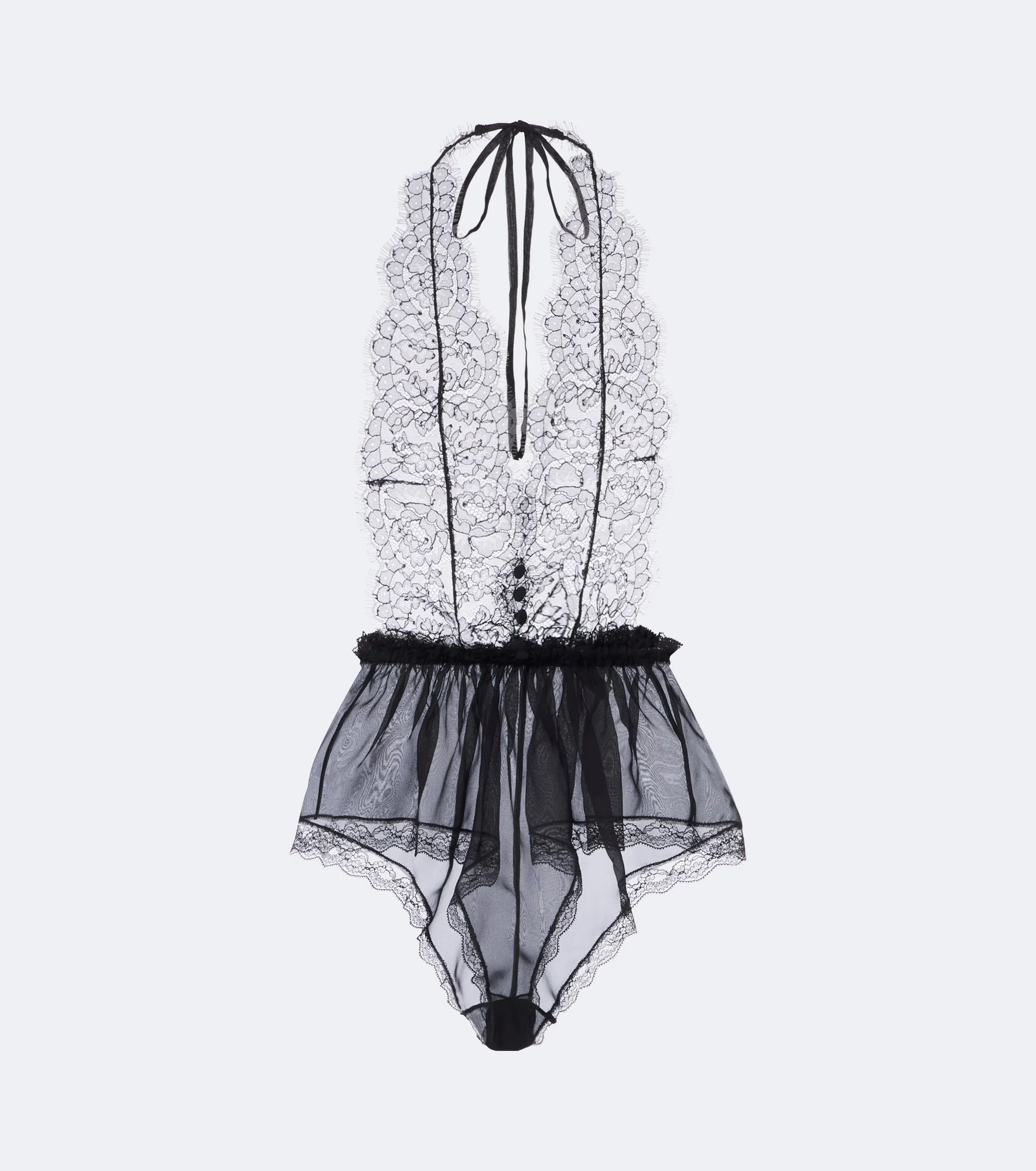 Sheer silk and cotton-blend lace bodysuit - 1