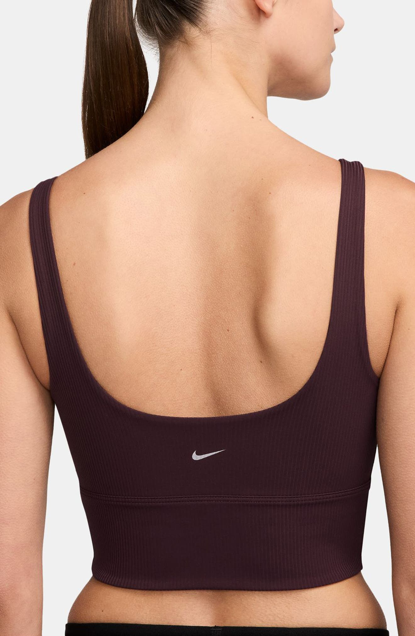 Nike Zenvy Rib Dri-FIT Longline Sports Bra in Burgundy Crush/White at Nordstrom - 2