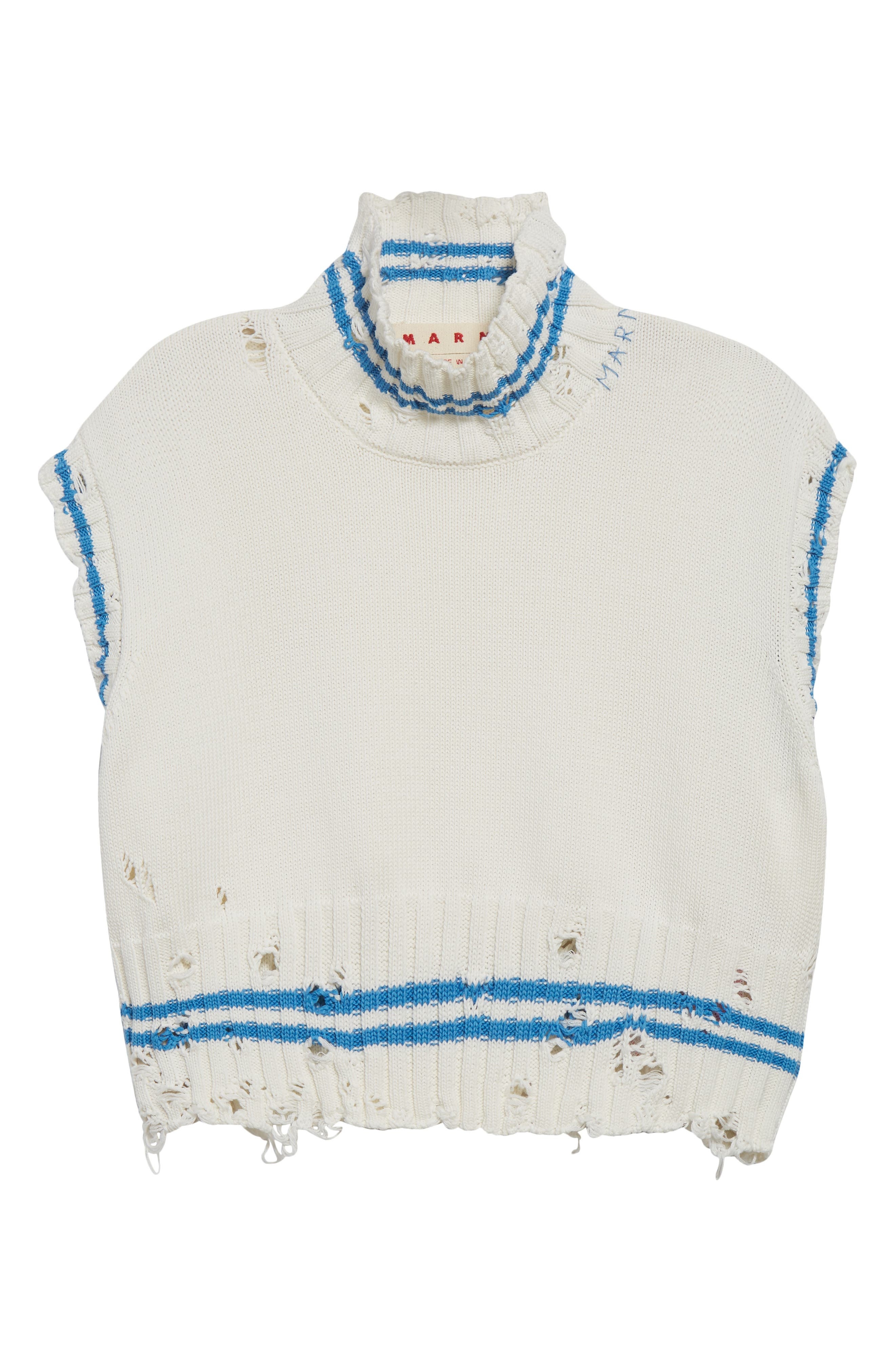 Marni Mending Logo Distressed Boxy Cotton Turtleneck Sweater in V2W01 Lily White at Nordstrom - 6