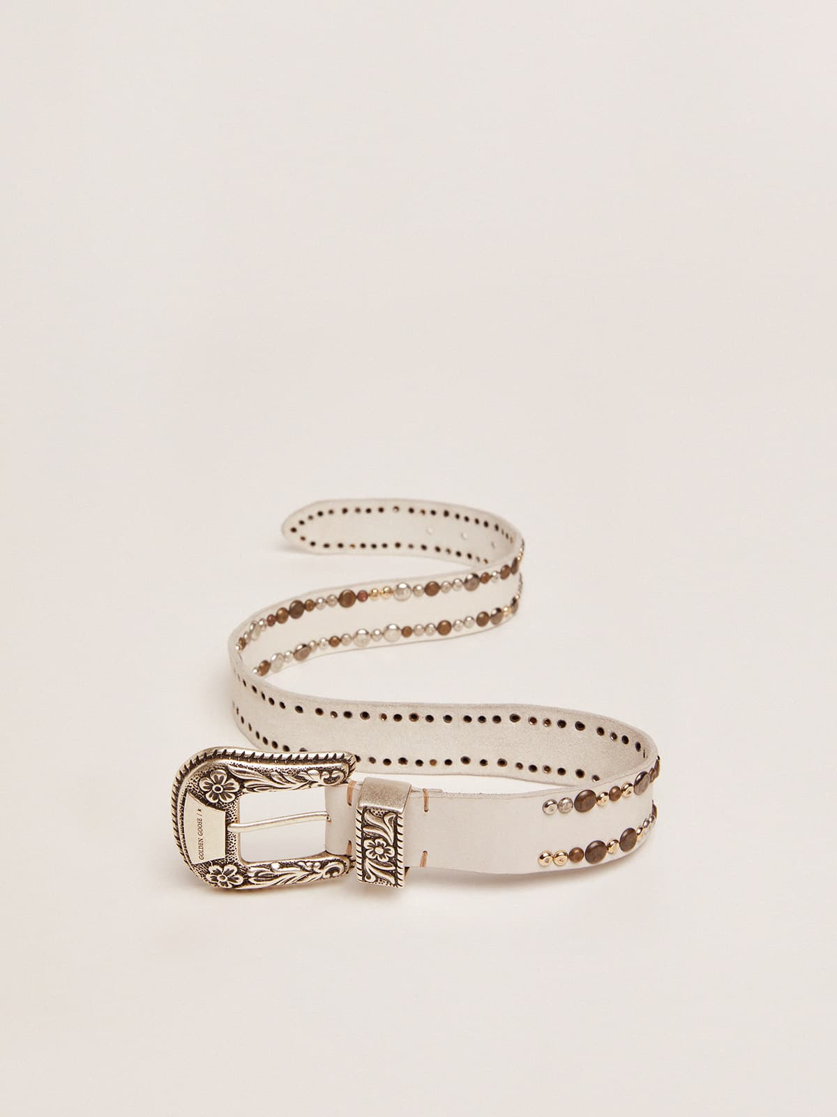 Women's belt in white leather with colored studs - 4