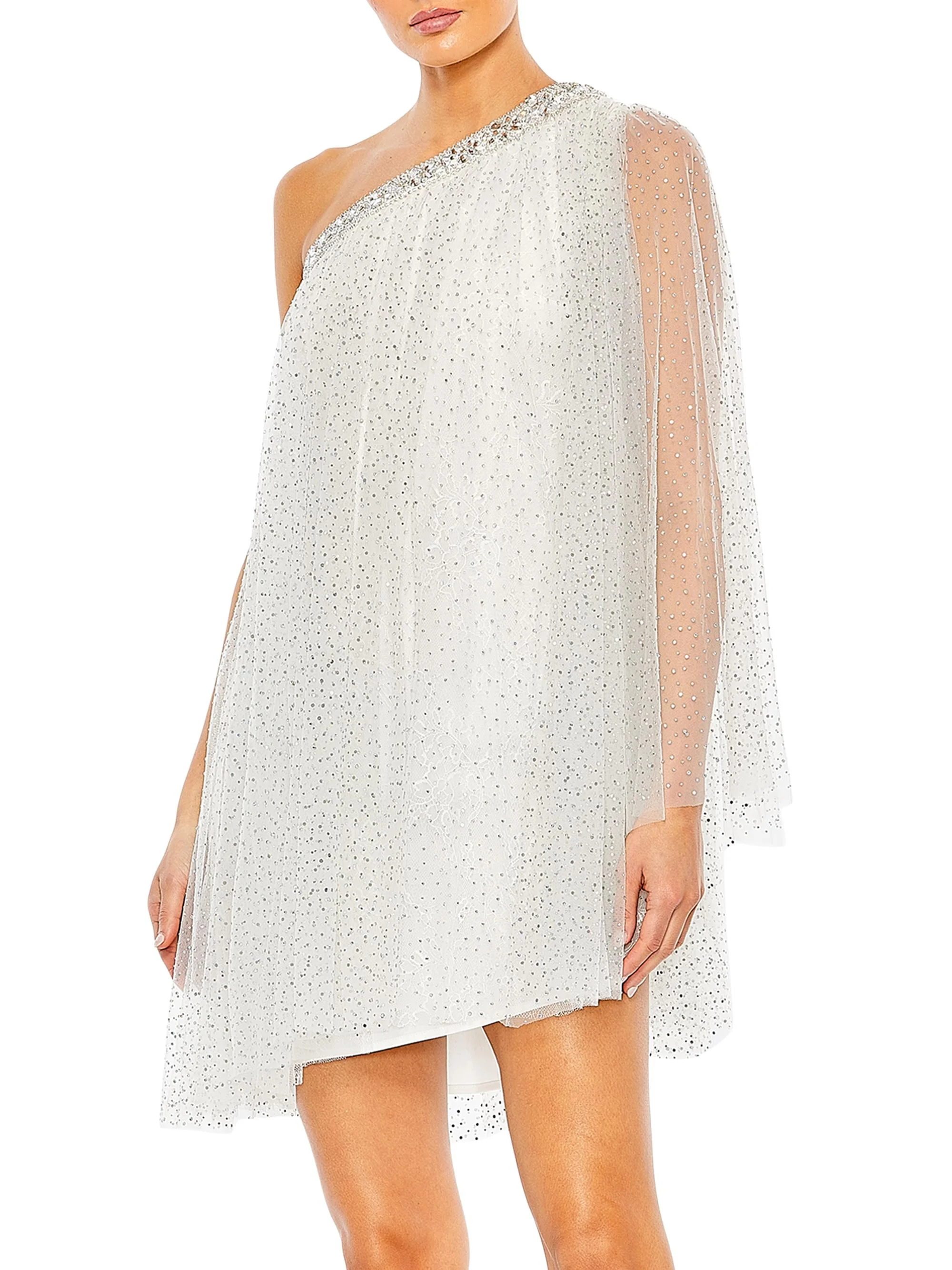 Women's Rhinestone A-Line Mini Dress - White - 1