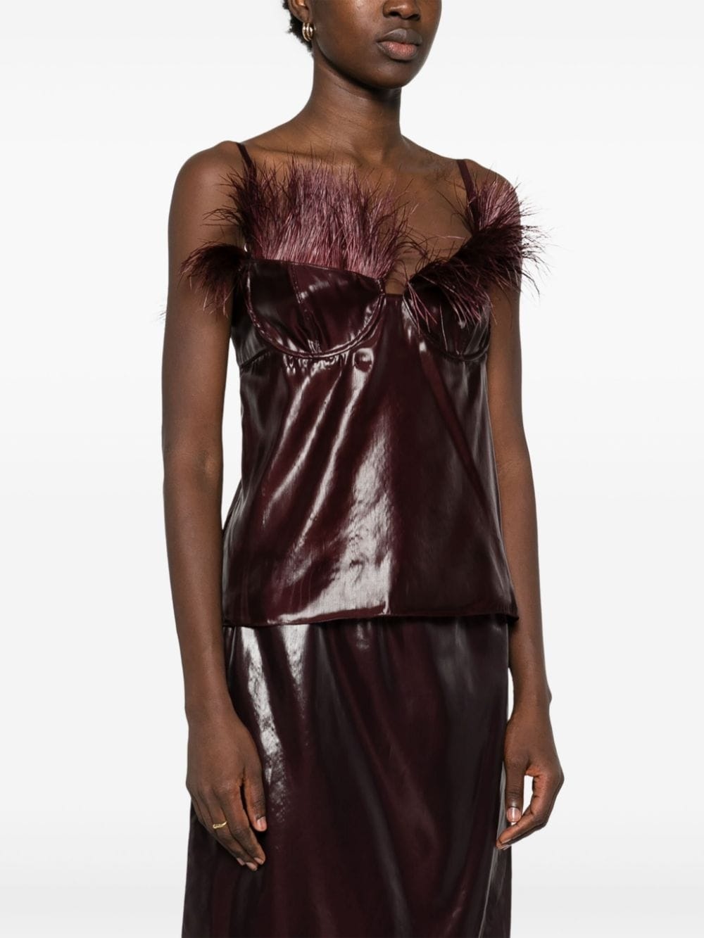 feather-embellished organza top - 3