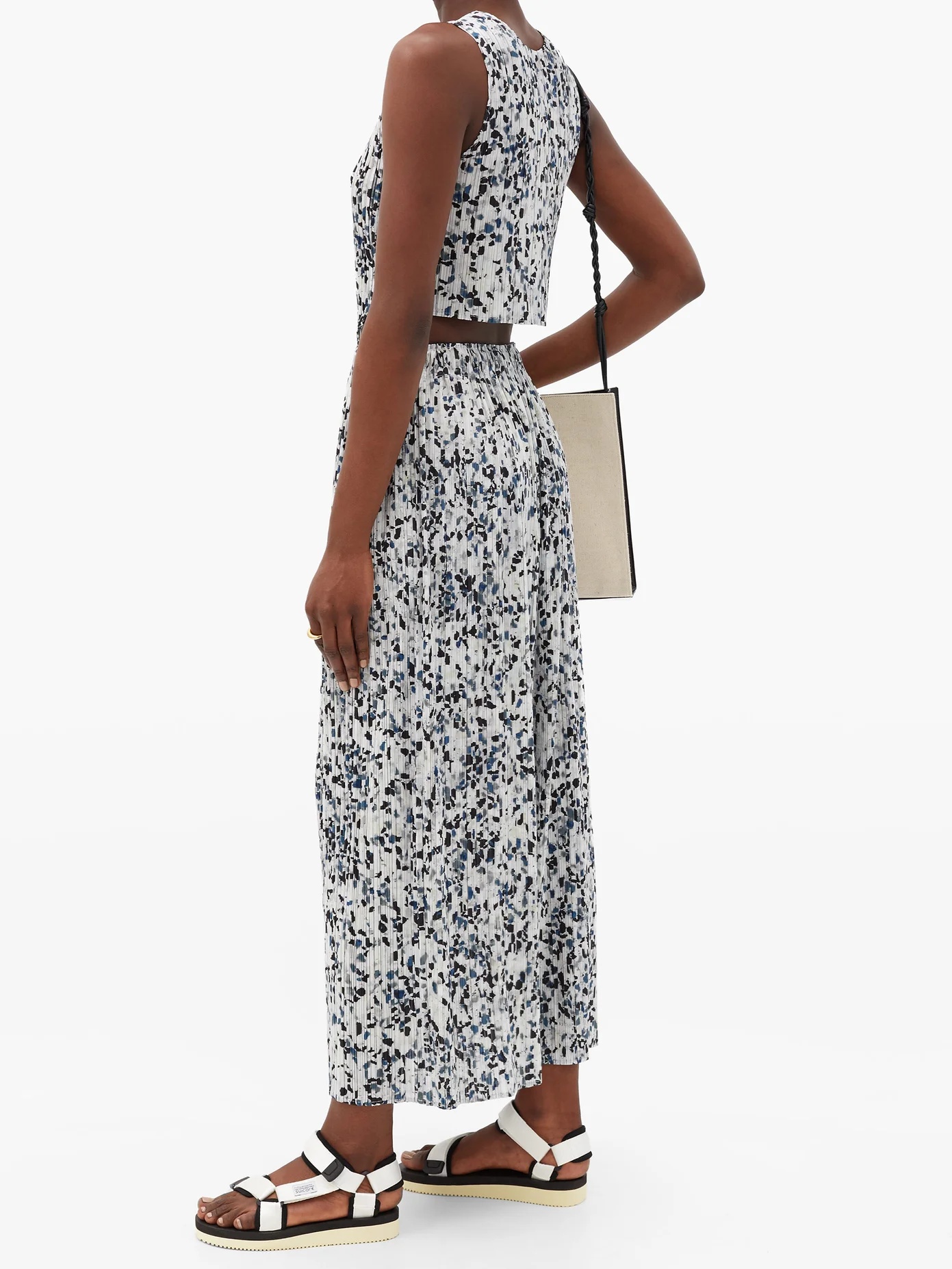 Terrazzo-print technical-pleated dress - 2