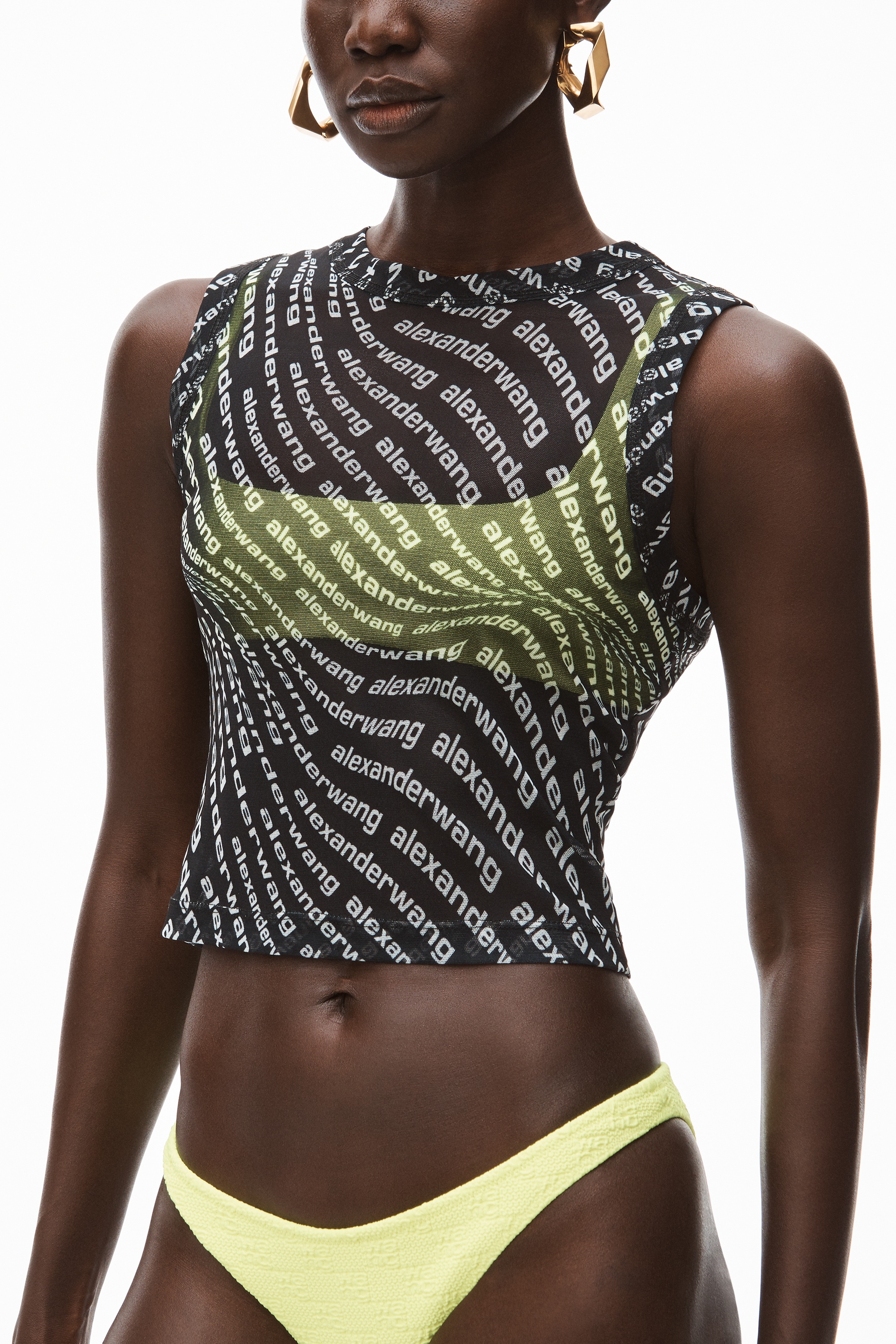 CROP TANK TOP IN STRETCH LOGO MESH - 3