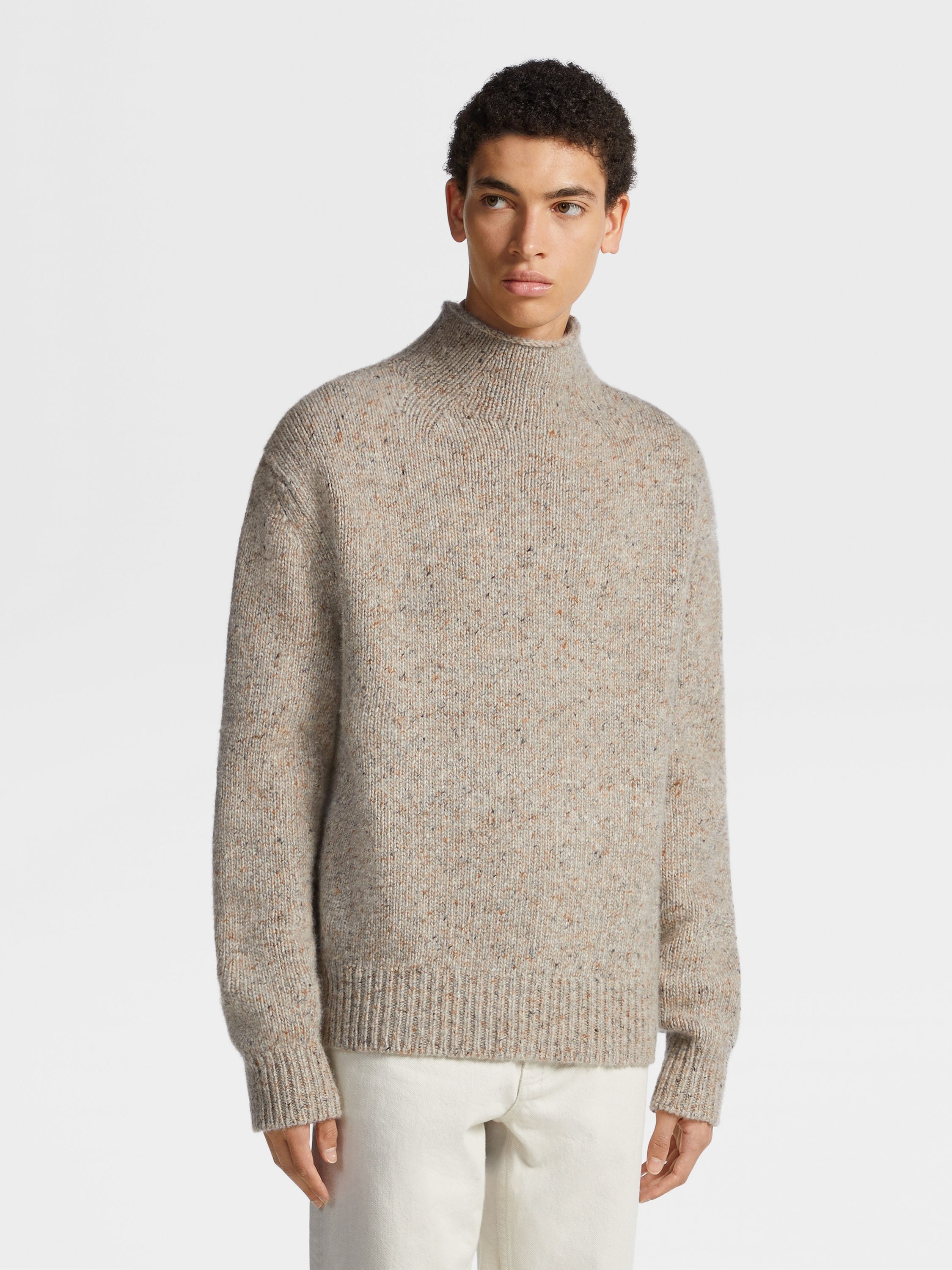 LIGHT TAUPE MÉLANGE OASI CASHMERE HIGH NECK - 2