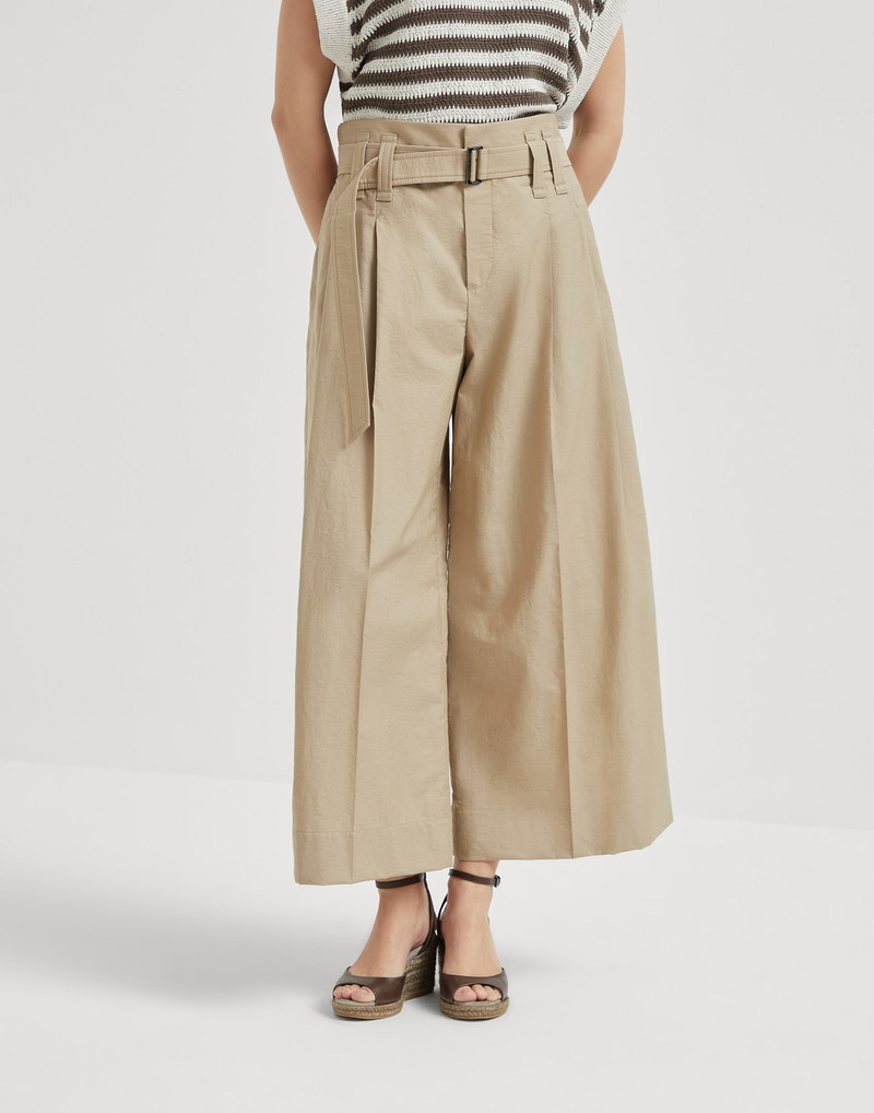 Techno cotton texture twill cropped pleated trousers 1