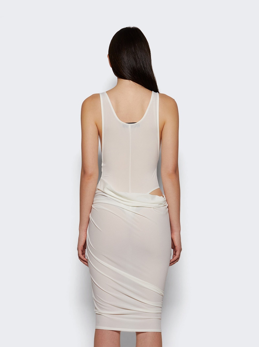Asymmetric Drape Singlet Dress In Crepe Jersey White - 4
