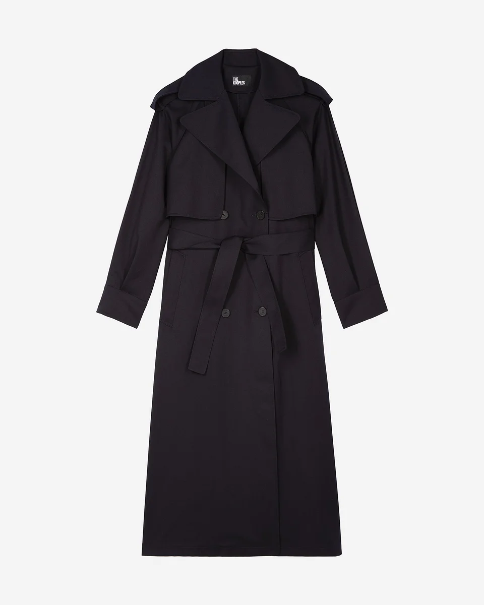 FLUID TRENCH COAT IN NAVY WOOL BLEND - 1