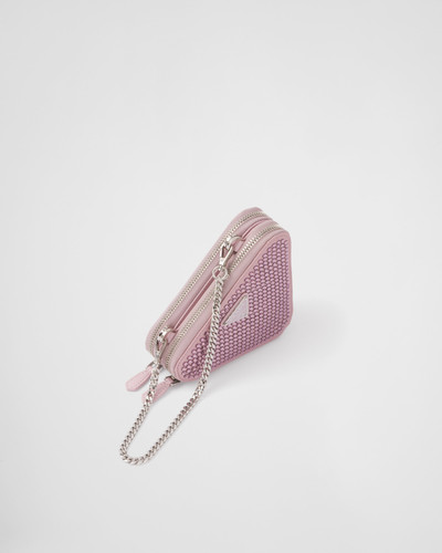 Prada Triangular embellished satin and leather mini-pouch outlook