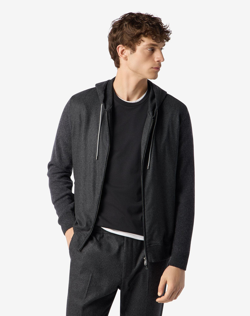 CORNELIANI Anthracite melange grey full zip eco-cashmere sweatshirt outlook