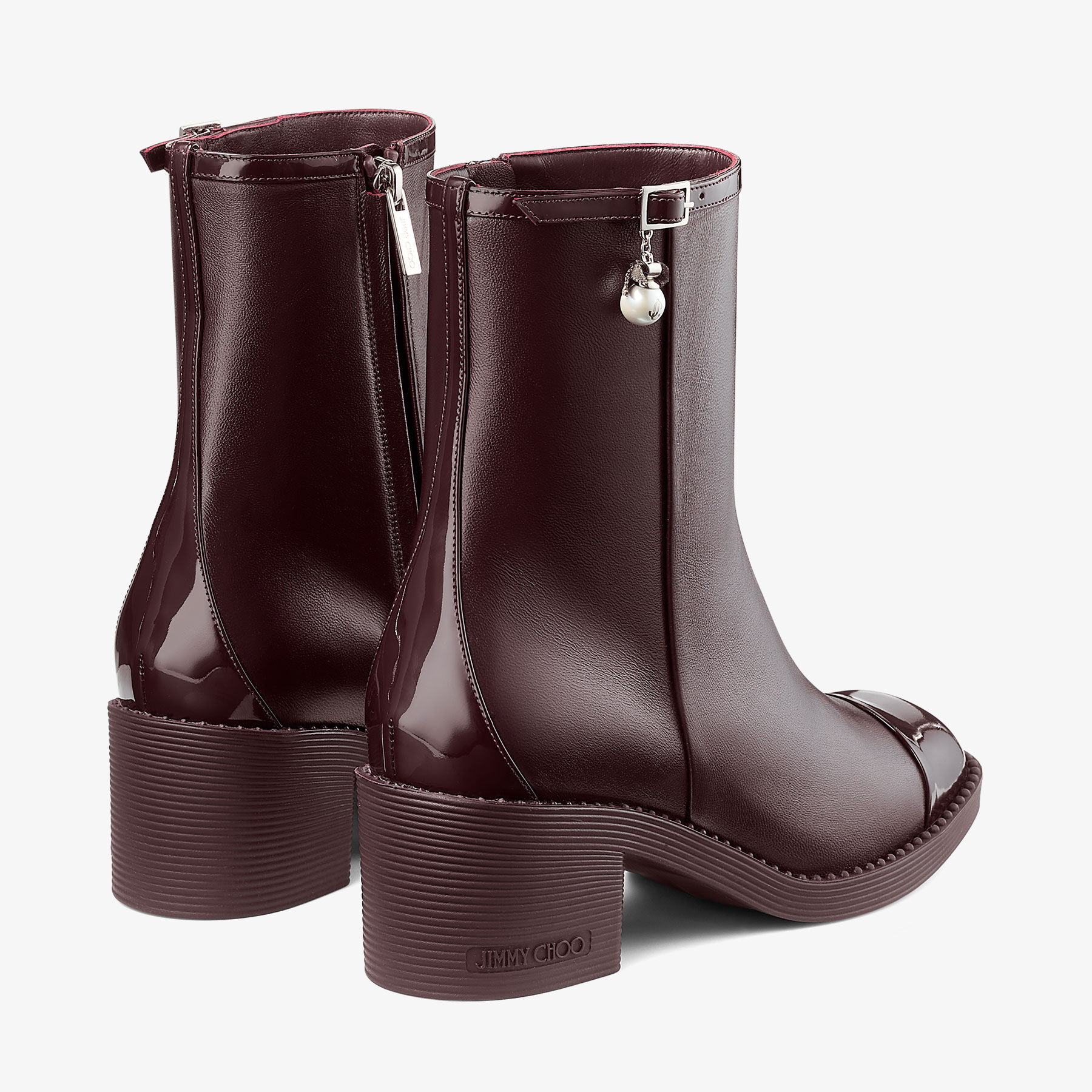 Adry Ankle Boot 60
Deep Merlot Patent Nappa Leather Ankle Boots with Pearl Charm - 5