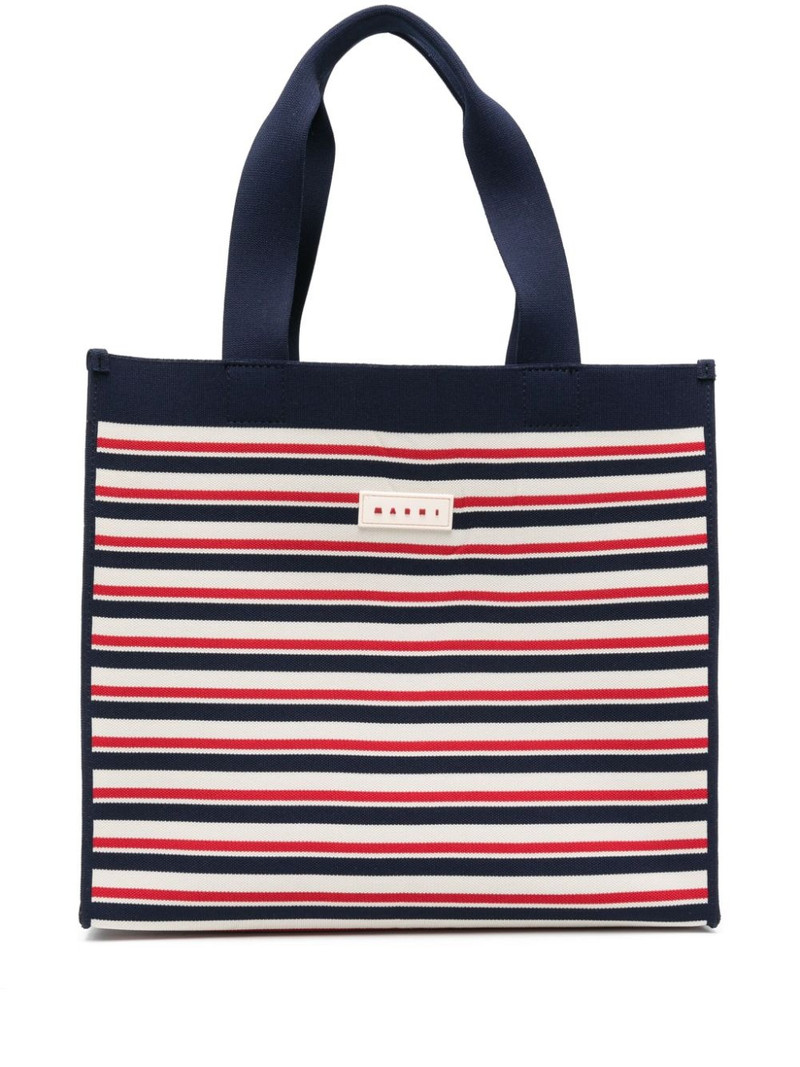 Marni logo-patch jacquard-striped tote bag outlook