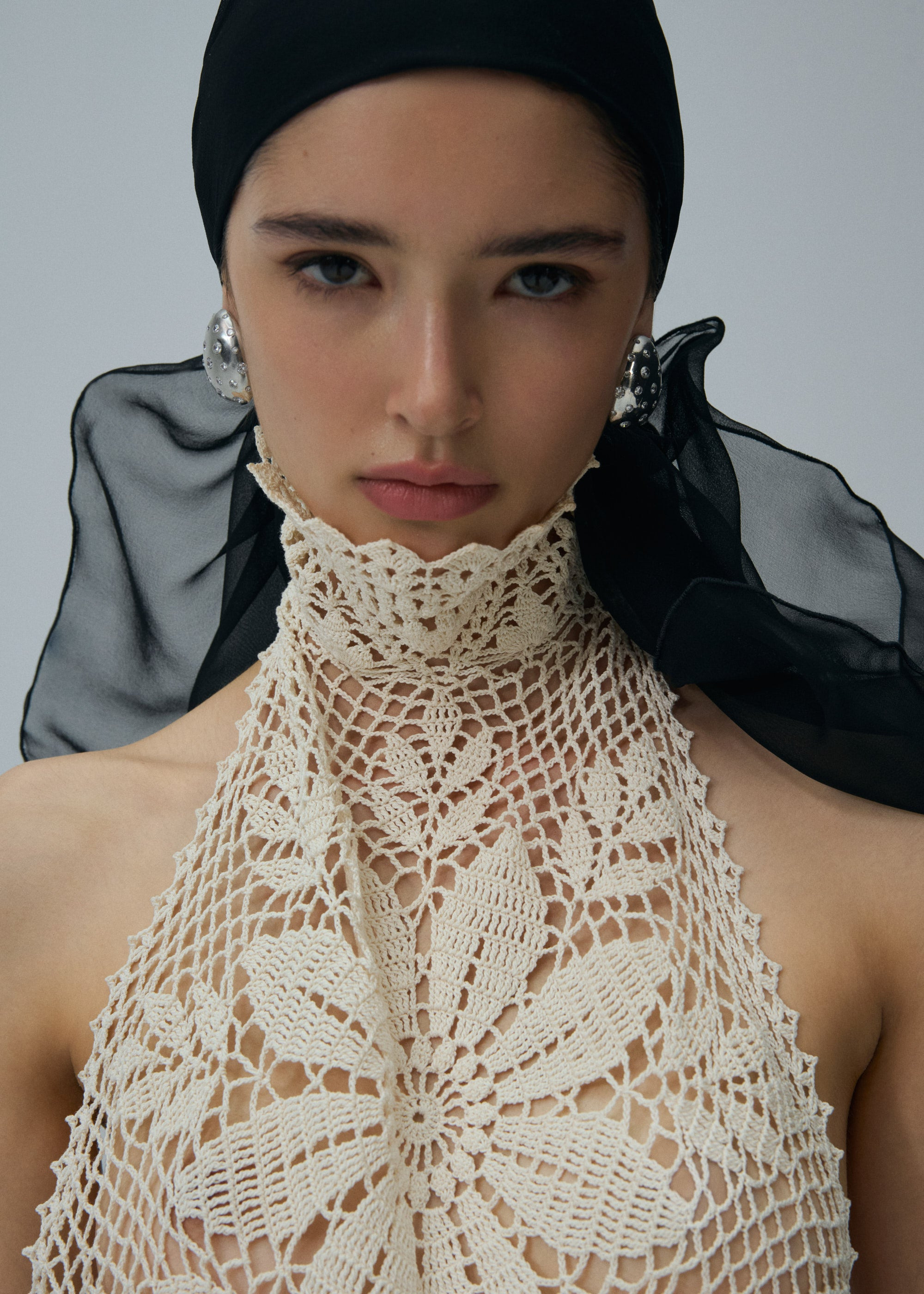 Lace crochet high neck blouse in cream - 6