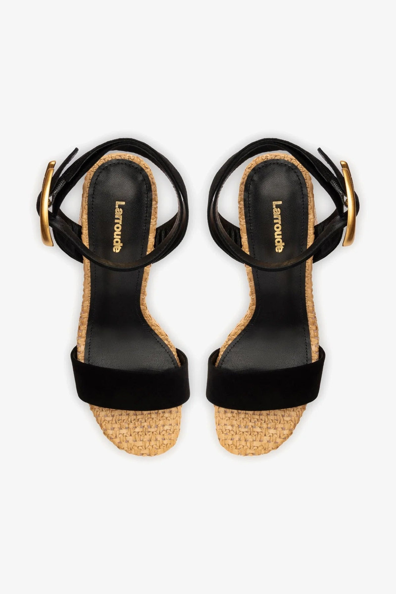 Dolly Verona Sandal In Black Suede and Natural Raffia 7