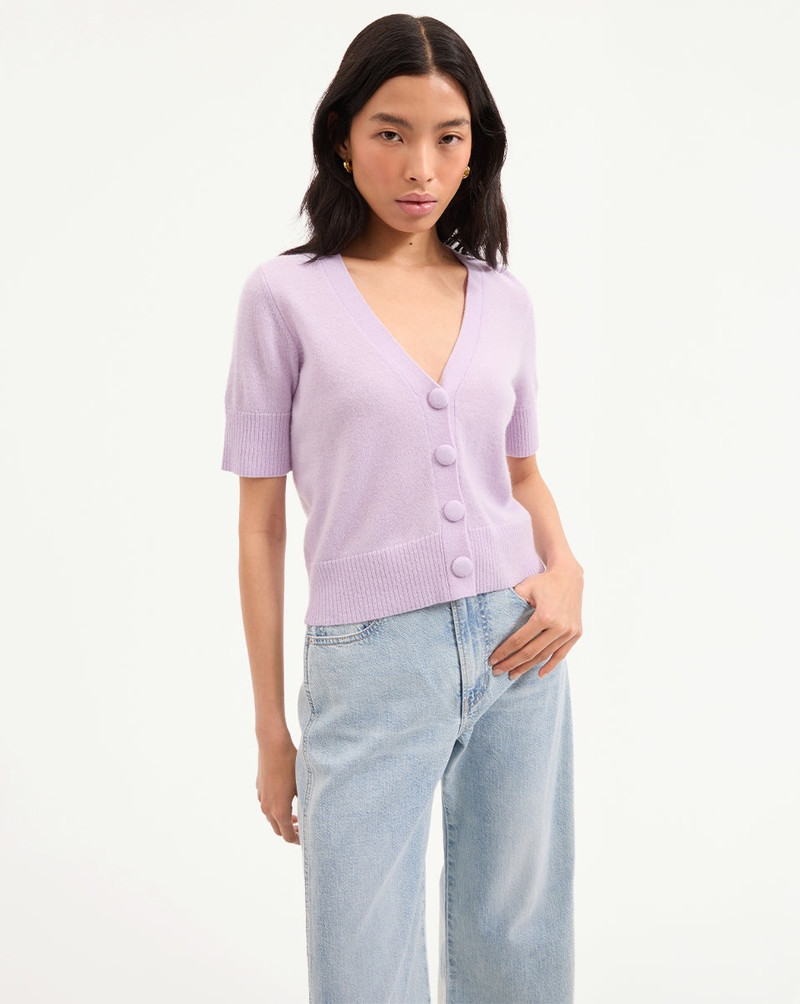 VERONICA BEARD SOLENE SHORT-SLEEVE CASHMERE CARDIGAN outlook
