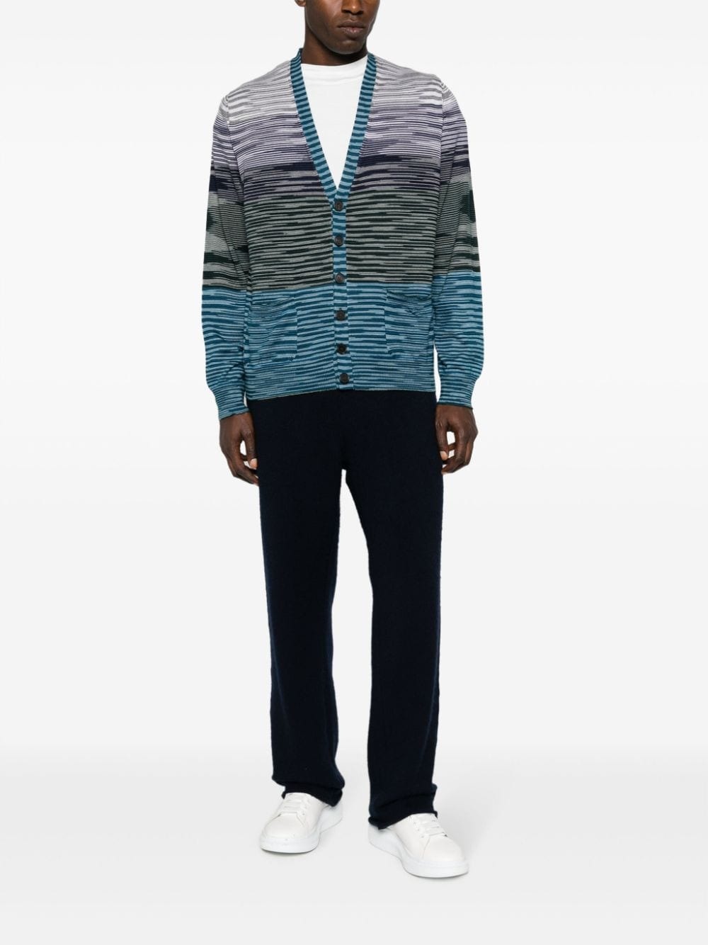 striped V-neck wool cardigan - 2