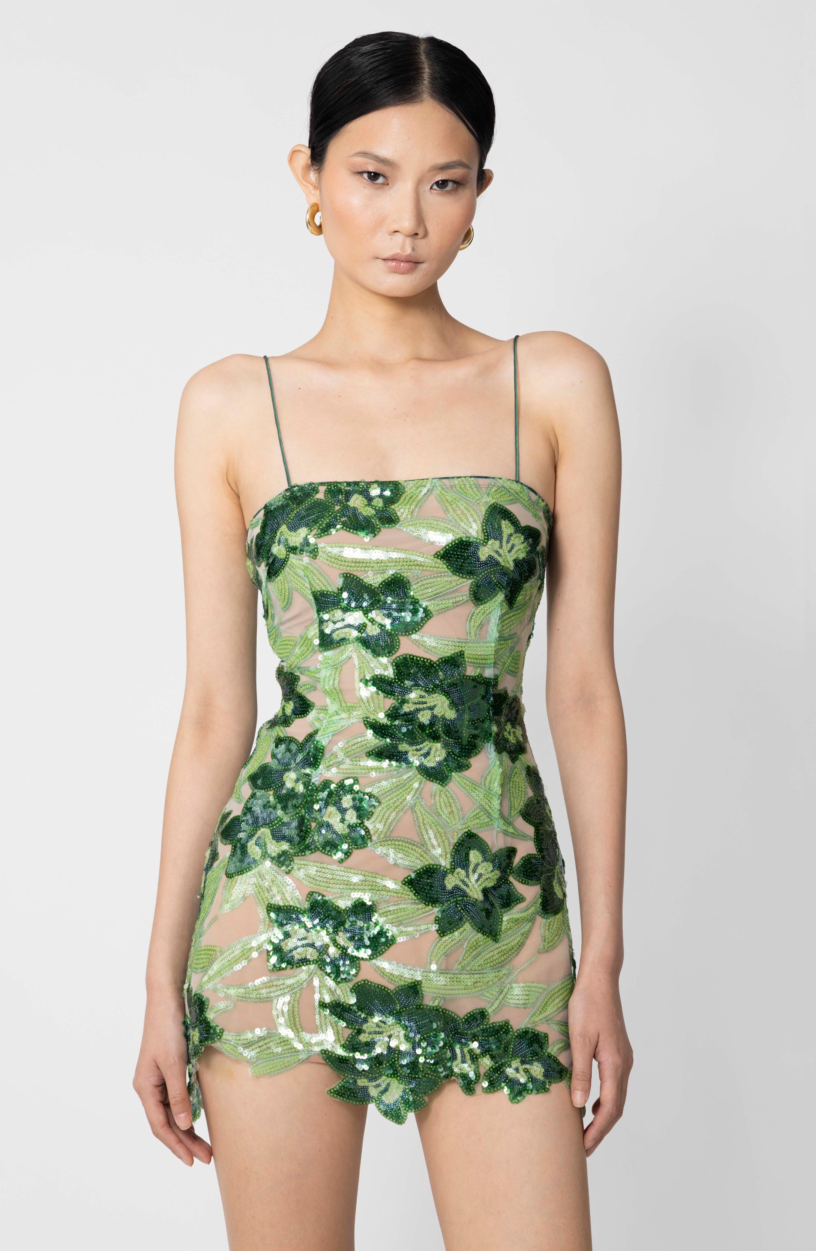 SAU LEE Sara Floral Sequin Cocktail Dress in Green Multi at Nordstrom - 4