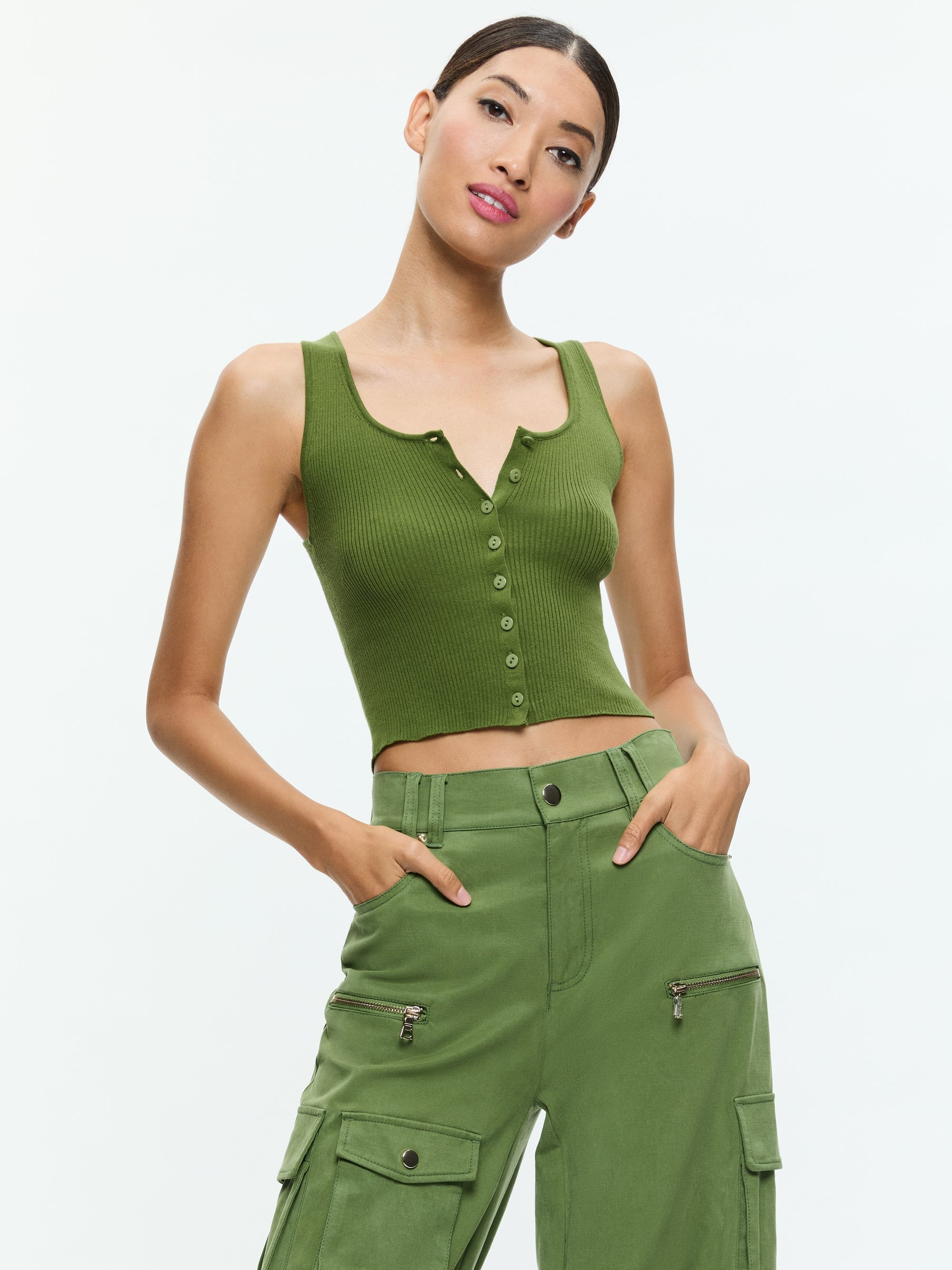 DARYN BUTTON THROUGH CROPPED TANK - 2