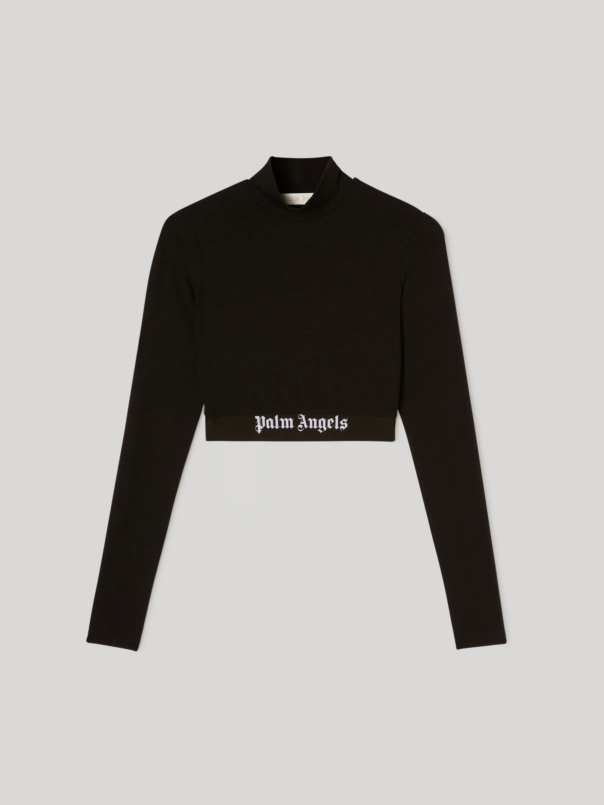 Palm Angels Mockneck Logo Top L/s Black White | palmangels