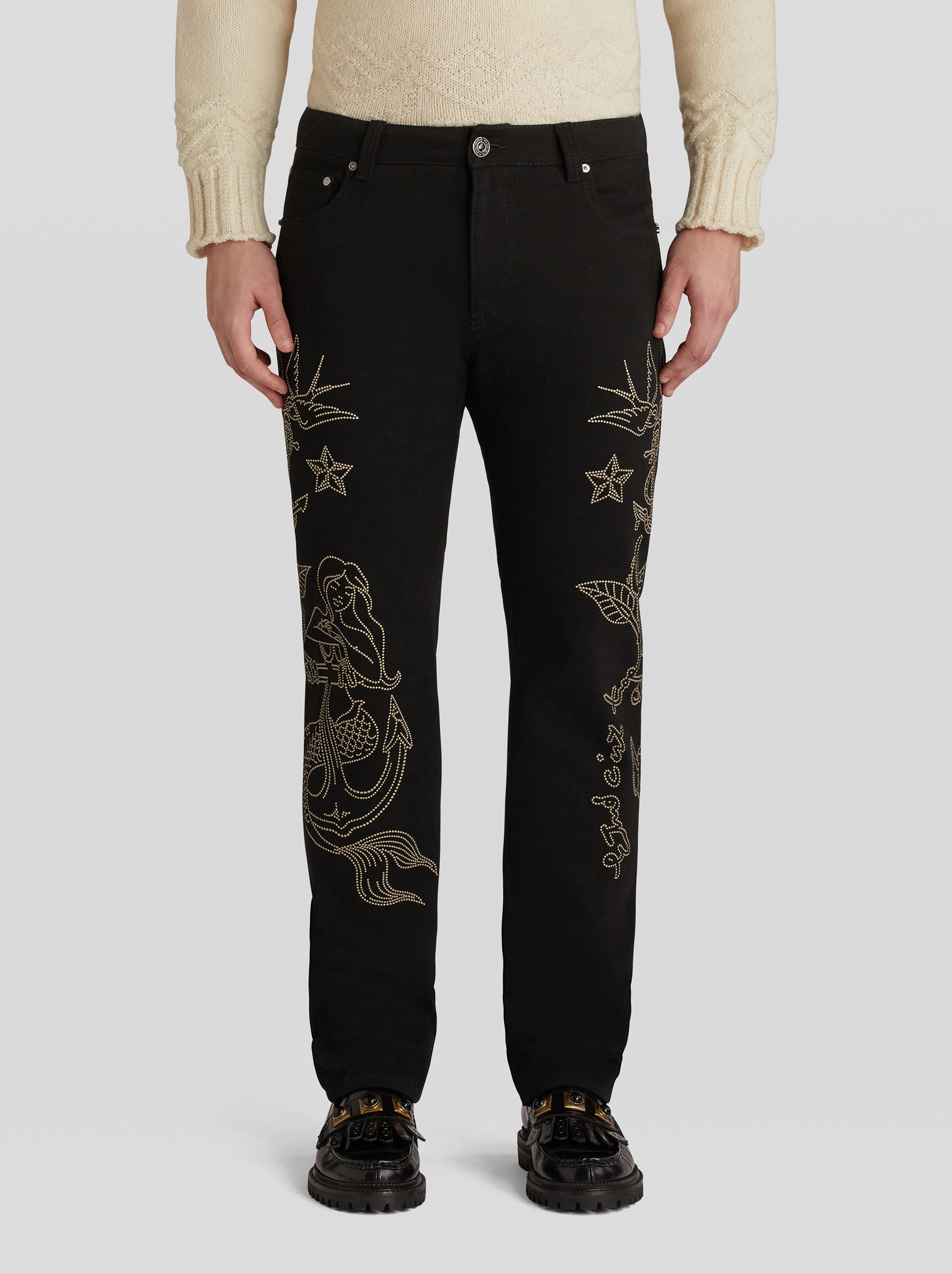 JEANS WITH PLACED OLD SCHOOL EMBROIDERY - 2