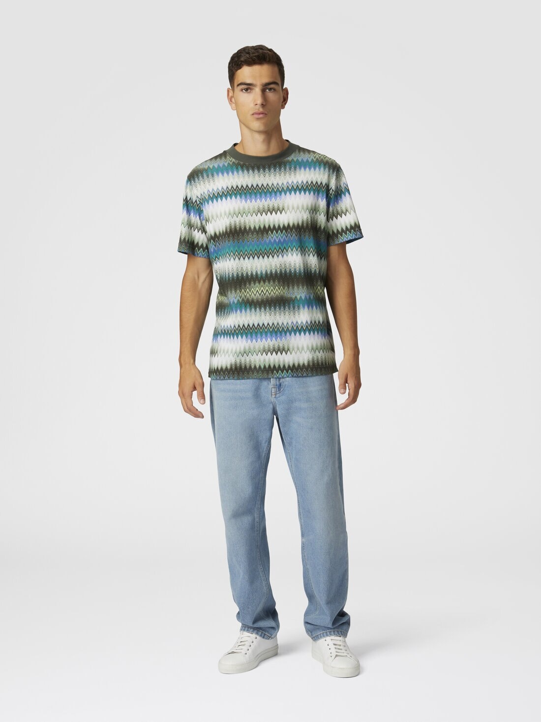 Cotton crewneck T-shirt with gradient micro zigzag print - 2