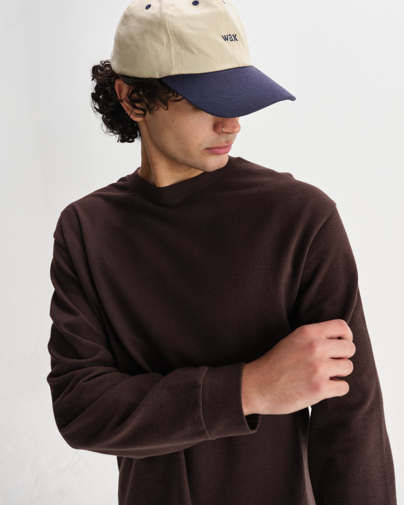 Hayden - Dark Brown Textured Organic Cotton Long Sleeve T-Shirt 3