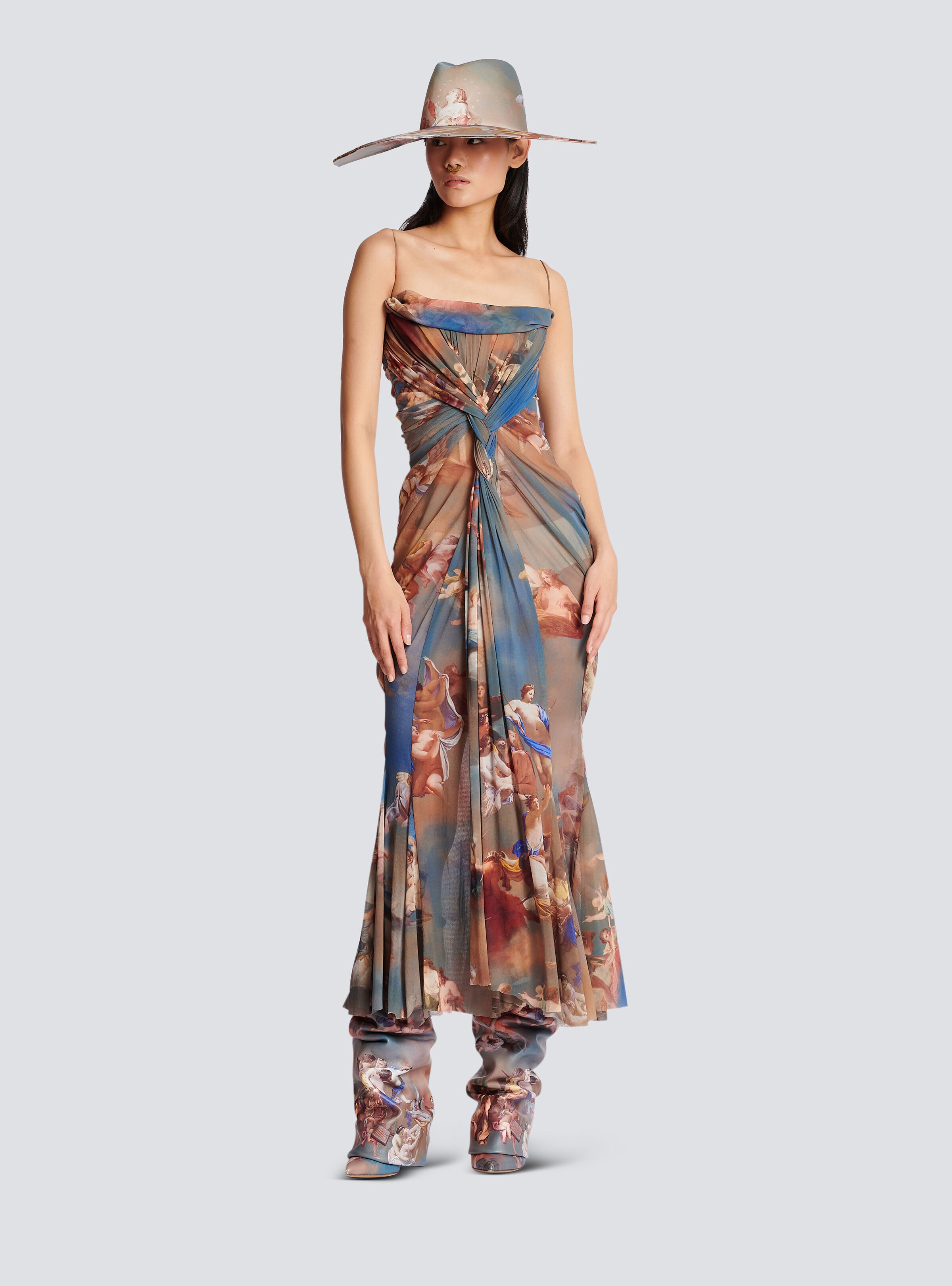 Sky printed draped tulle maxi dress - 2