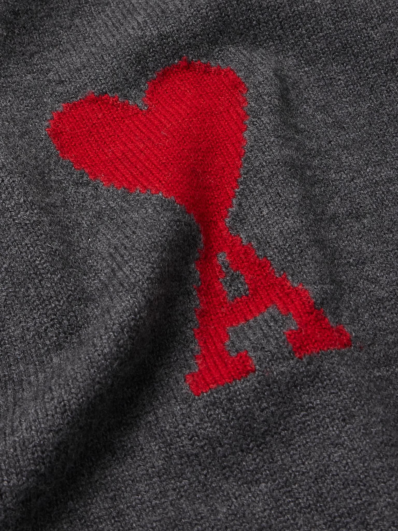Logo-Intarsia Merino Wool Cardigan Gray - 5