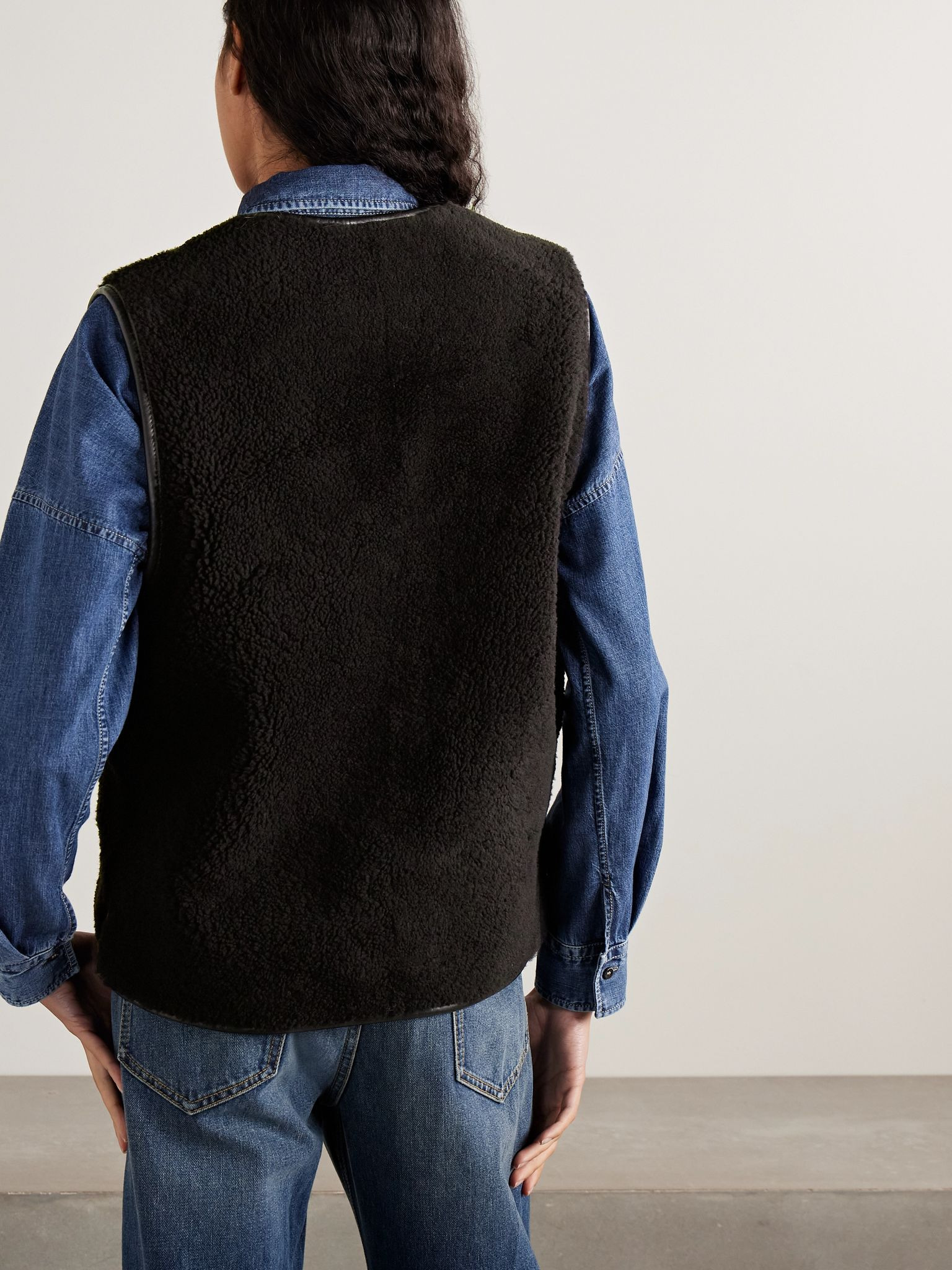 Tatoosh Gliss reversible leather-trimmed shearling vest Dark brown - 4