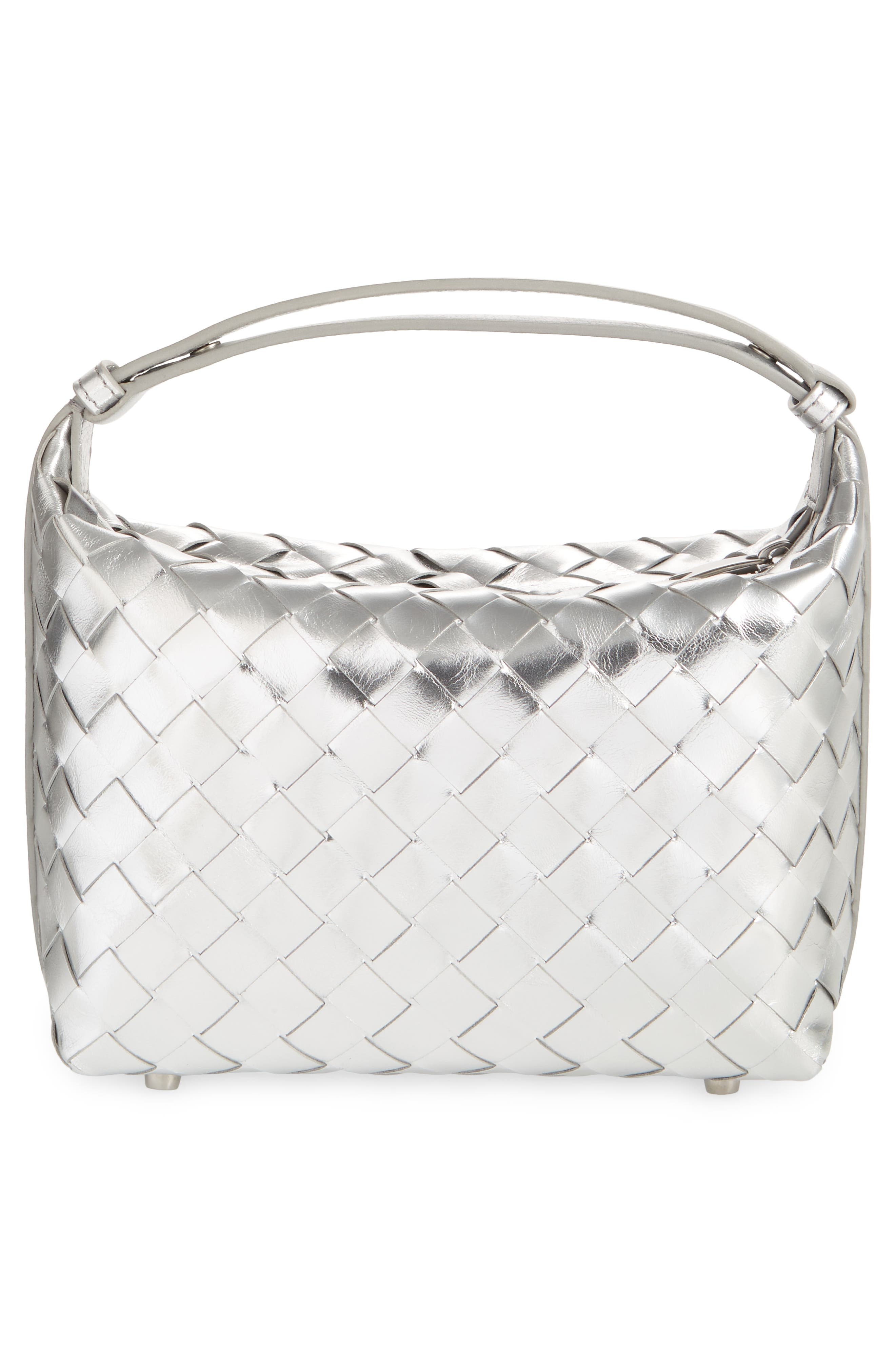 Bottega Veneta Mini Wallace Mirror Intrecciato Metallic Leather Shoulder Bag in 8101 Silver/Silver a - 4