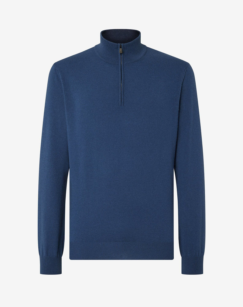 Melange sugar paper blue wool and cashmere zip jumper 1