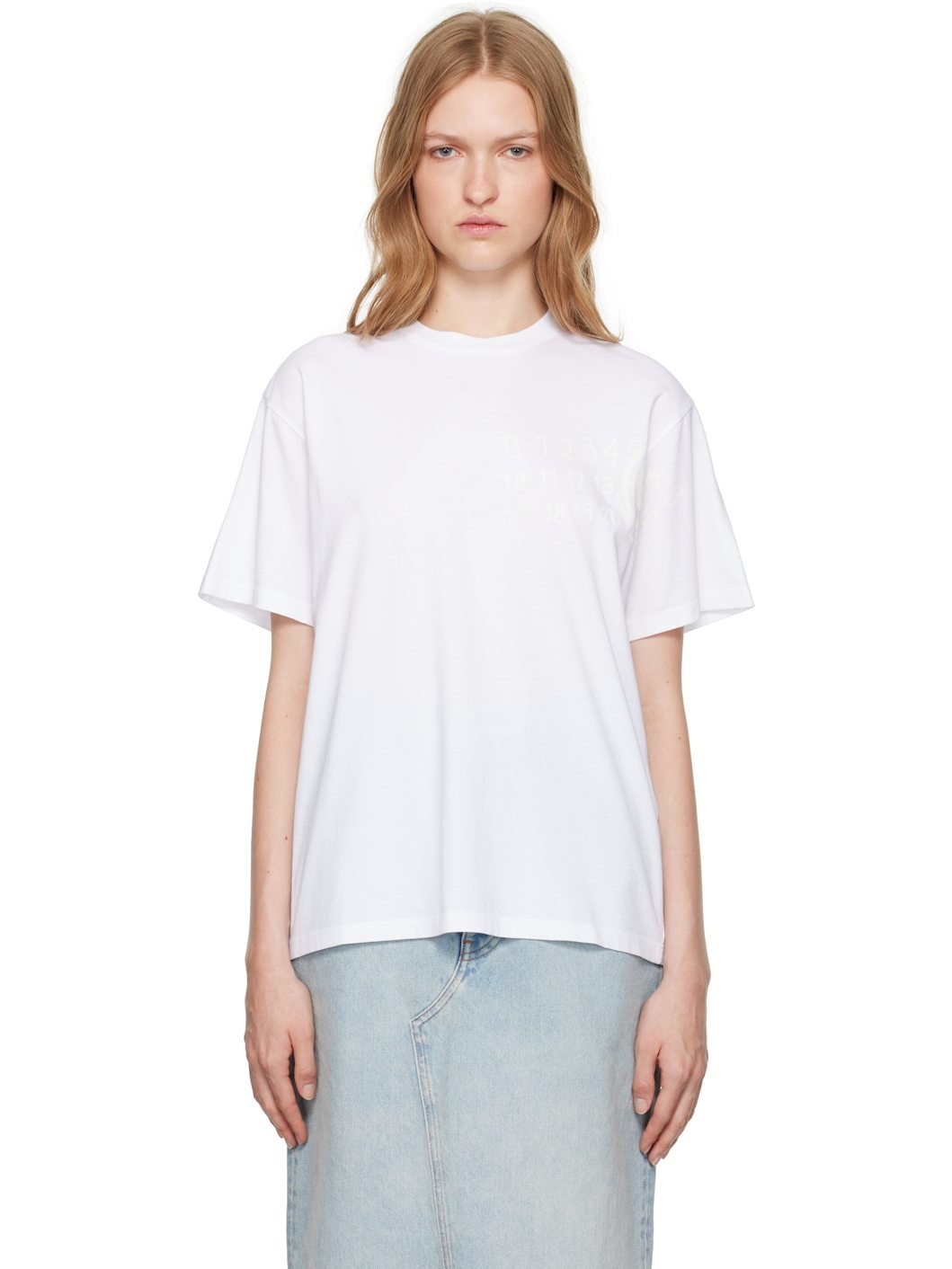 White Numeric Dropped-Shoulder T-shirt - 1