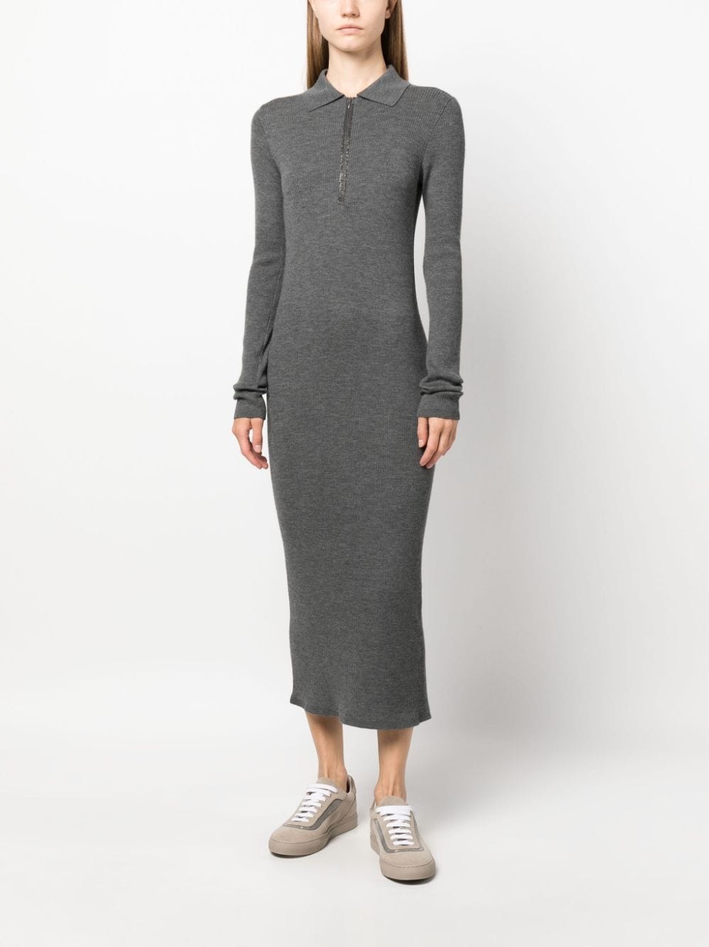 polo-collar wool dress - 2