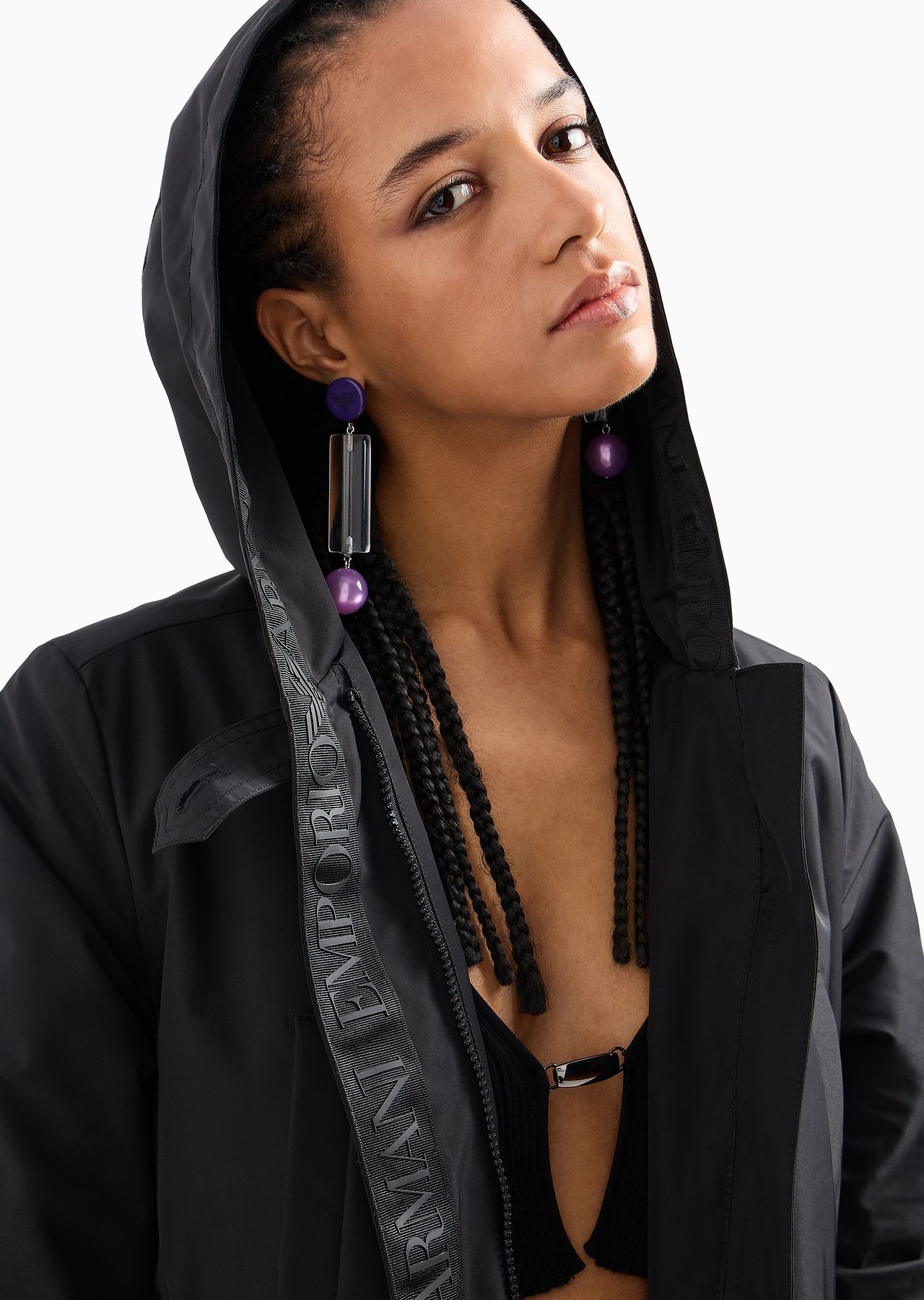 Padded, hooded pea coat in water-repellent technical gabardine - 5