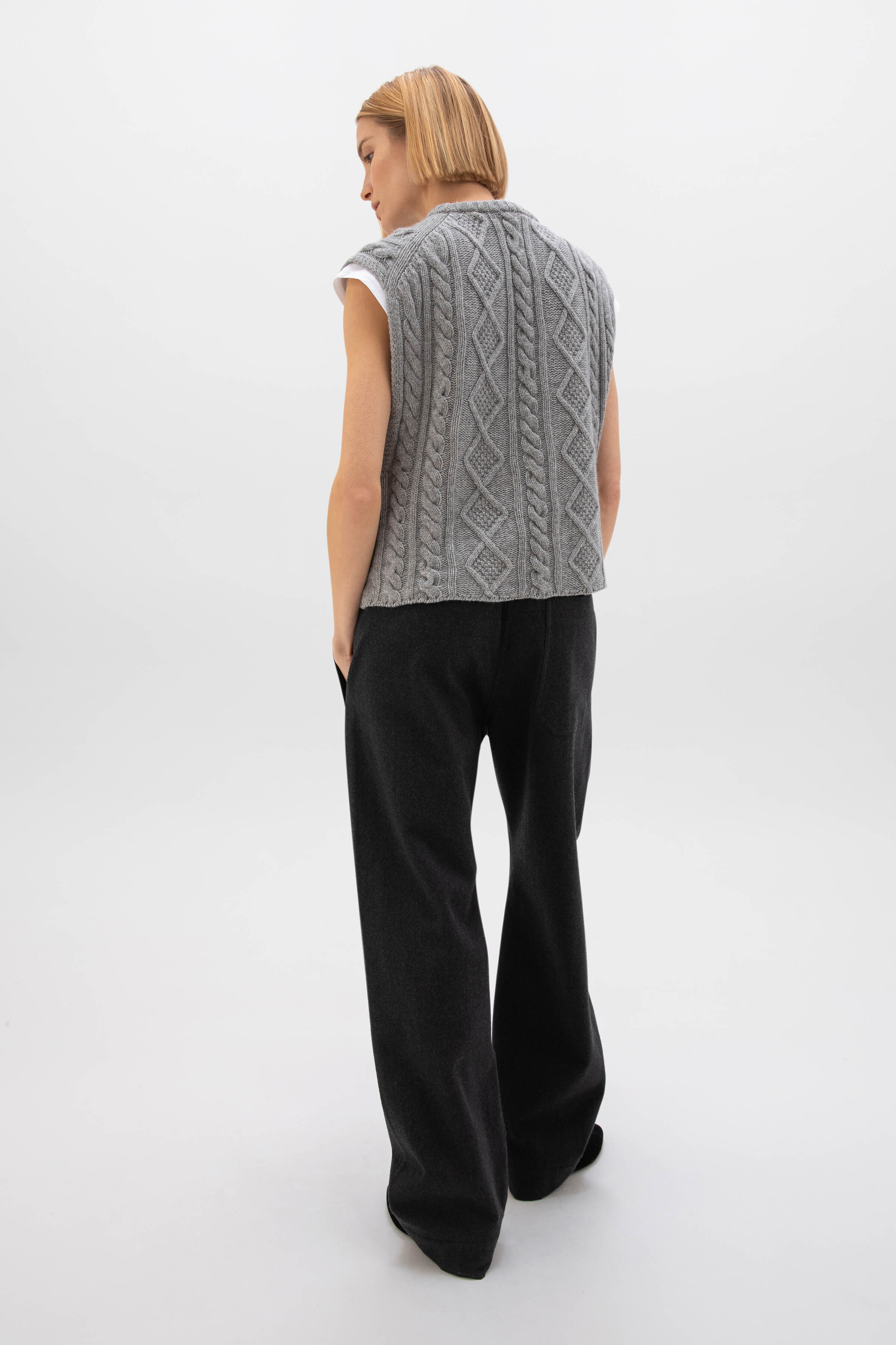 Oversized Aran Cable Cashmere Tank - 4